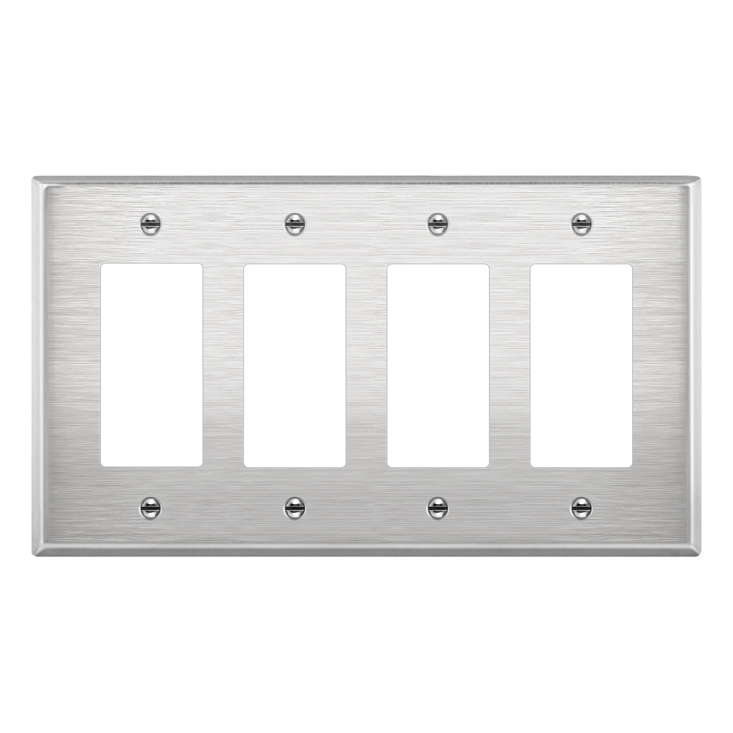 Decorator Switch or Receptacle Metal Wall Plate, Stainless Steel Outlet Cover, Corrosion Resistant, 4-Gang, Mid-Size