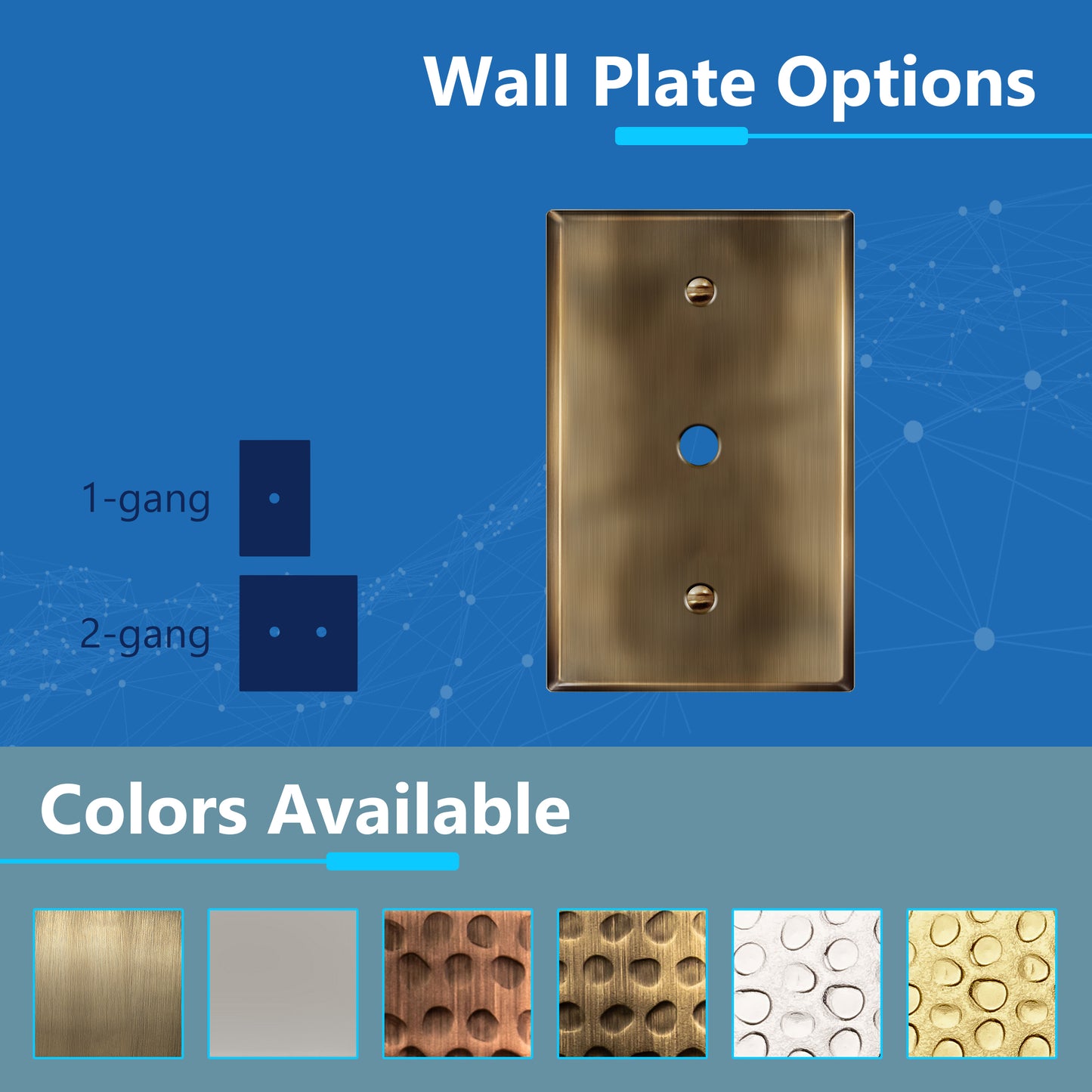 0.406" Diameter Hole Phone Cable Metal Wall Plate, Stainless Steel Outlet Cover, Corrosion Resistant, 1-Gang, Mid-Size