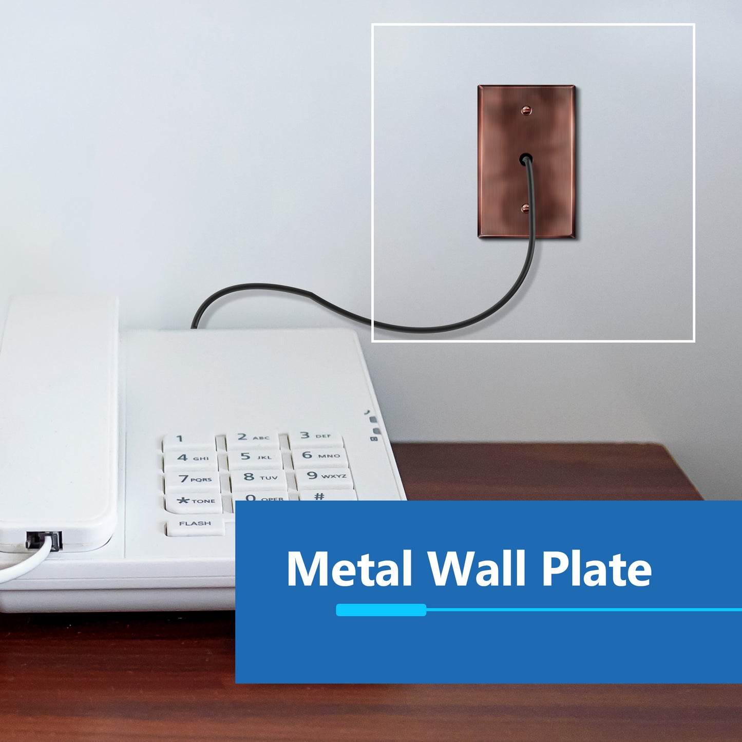 0.406" Diameter Hole Phone Cable Metal Wall Plate, Stainless Steel Outlet Cover, Corrosion Resistant, 1-Gang, Mid-Size