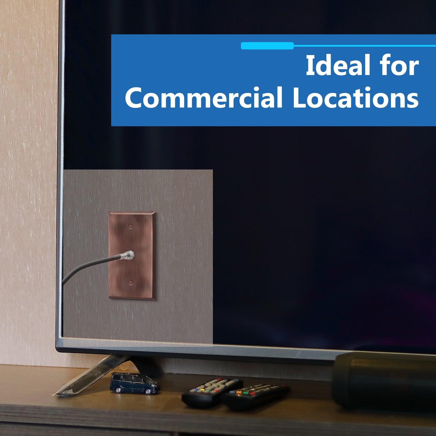 0.406" Diameter Hole Phone Cable Metal Wall Plate, Stainless Steel Outlet Cover, Corrosion Resistant, 1-Gang, Mid-Size