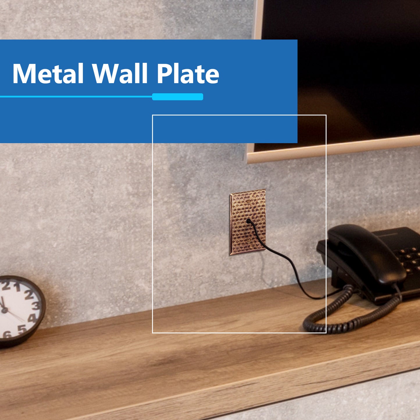 0.406" Diameter Hole Phone Cable Metal Wall Plate, Stainless Steel Outlet Cover, Corrosion Resistant, 1-Gang, Mid-Size