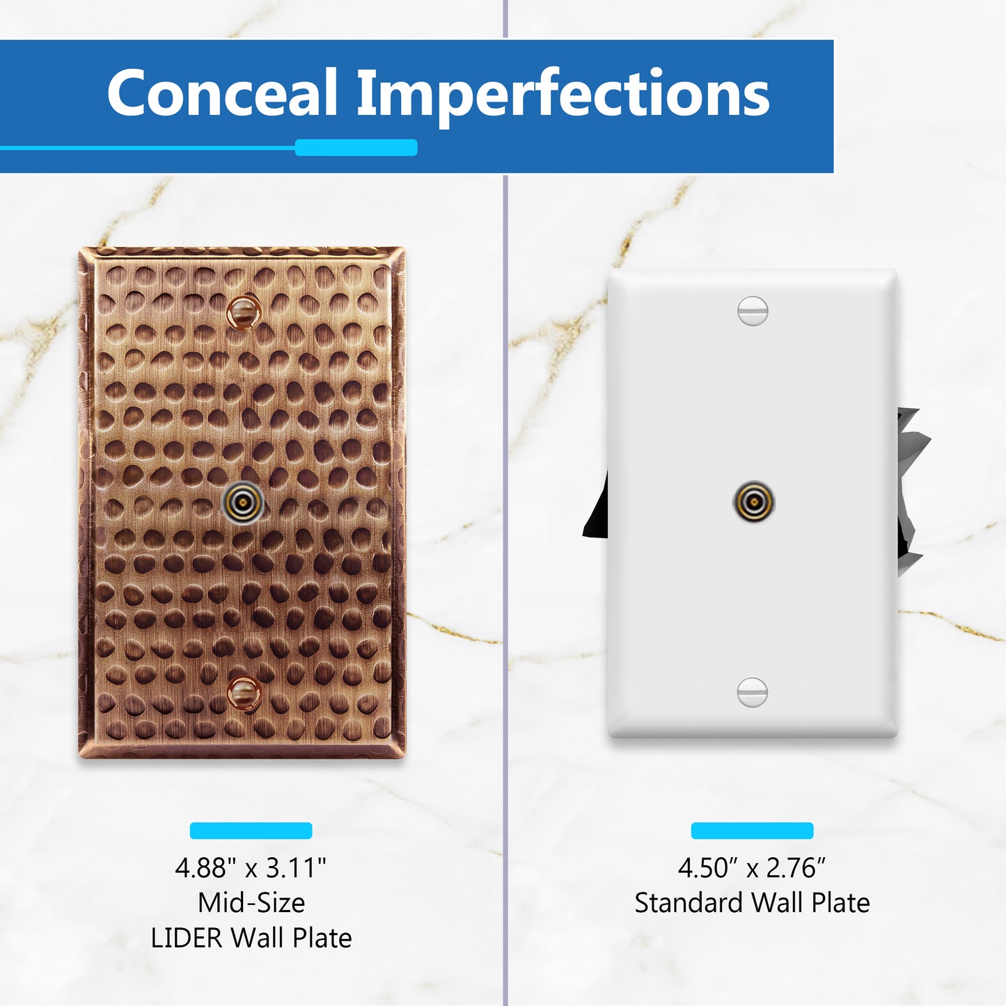 0.406" Diameter Hole Phone Cable Metal Wall Plate, Stainless Steel Outlet Cover, Corrosion Resistant, 1-Gang, Mid-Size