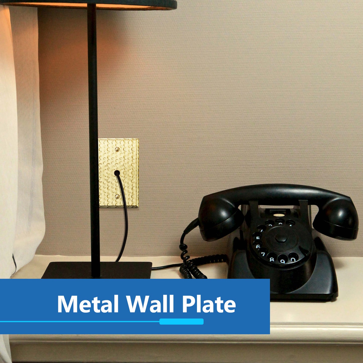 0.406" Diameter Hole Phone Cable Metal Wall Plate, Stainless Steel Outlet Cover, Corrosion Resistant, 1-Gang, Mid-Size