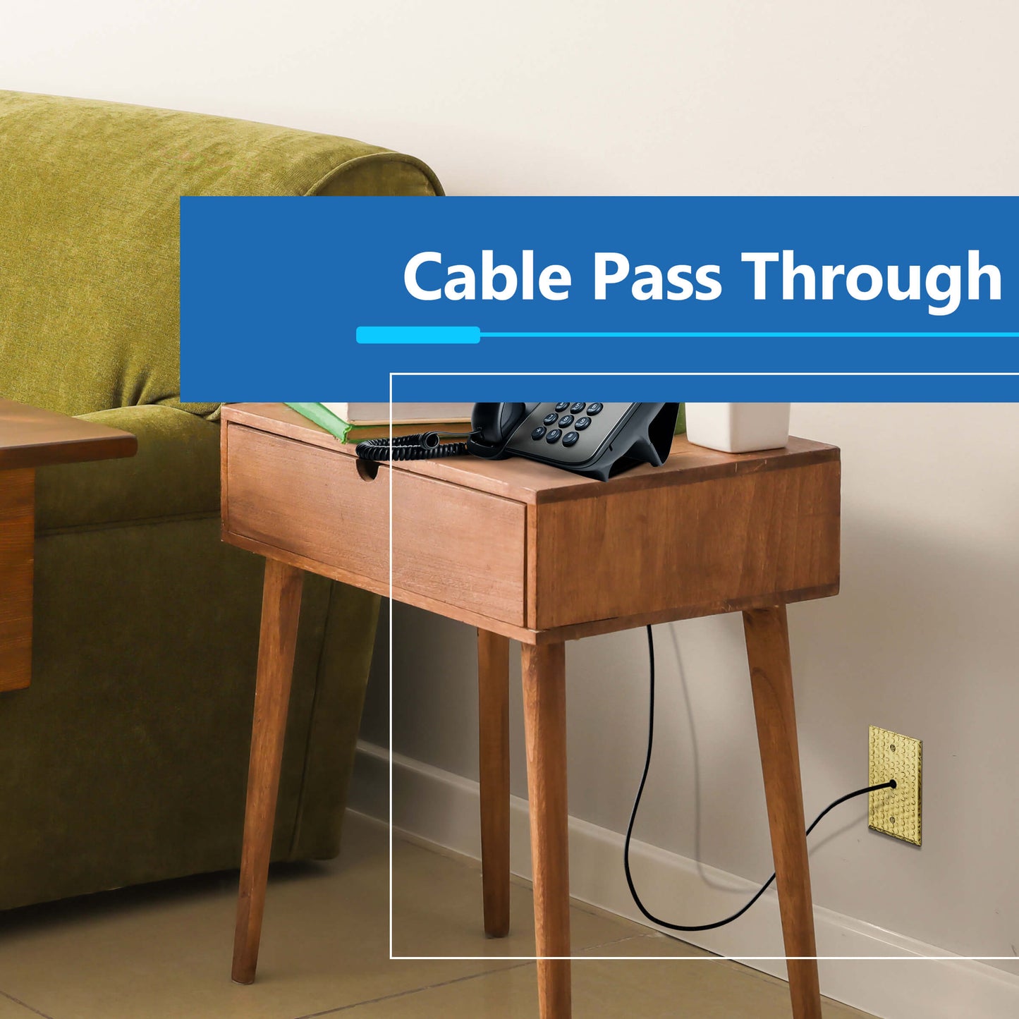 0.406" Diameter Hole Phone Cable Metal Wall Plate, Stainless Steel Outlet Cover, Corrosion Resistant, 1-Gang, Mid-Size
