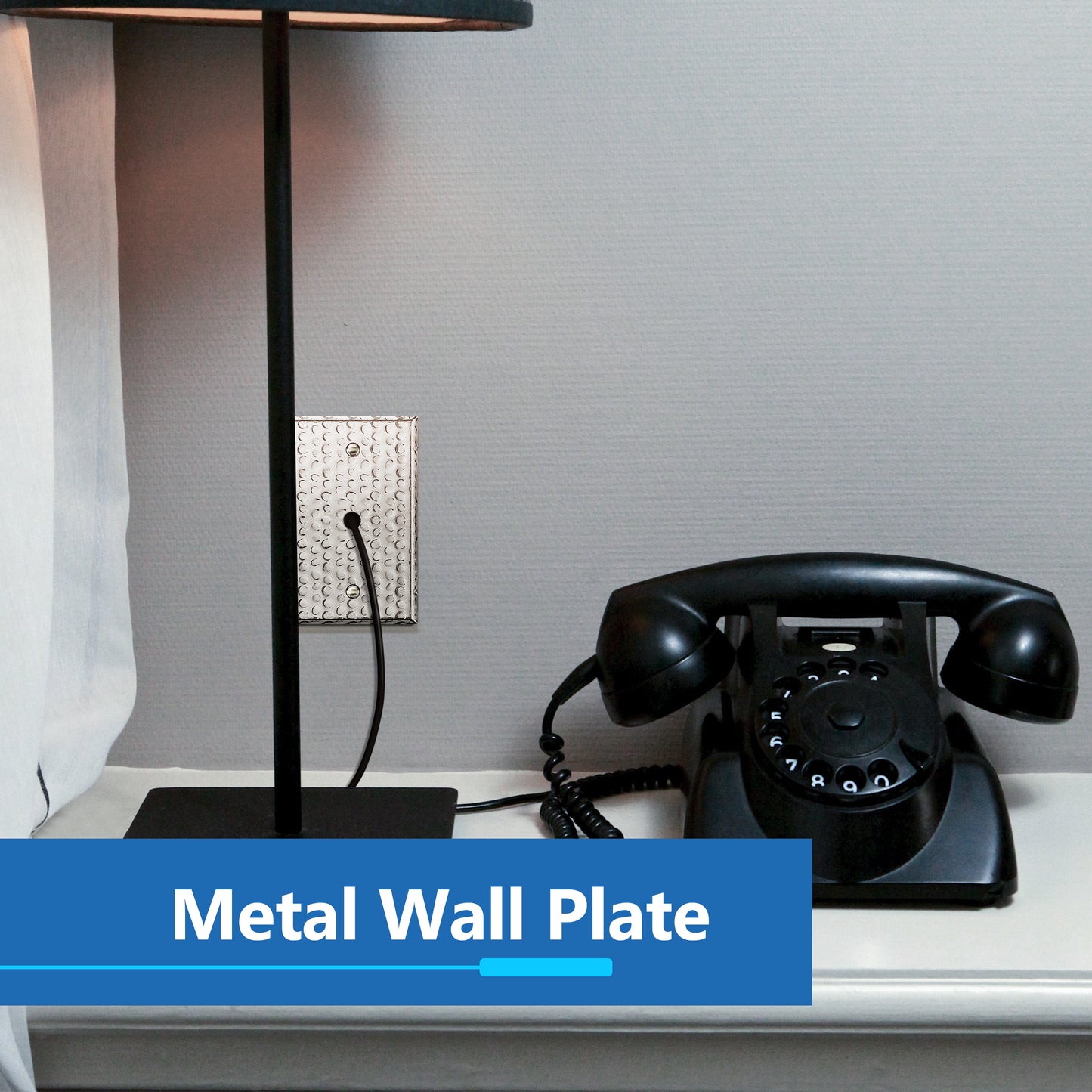 0.406" Diameter Hole Phone Cable Metal Wall Plate, Stainless Steel Outlet Cover, Corrosion Resistant, 1-Gang, Mid-Size