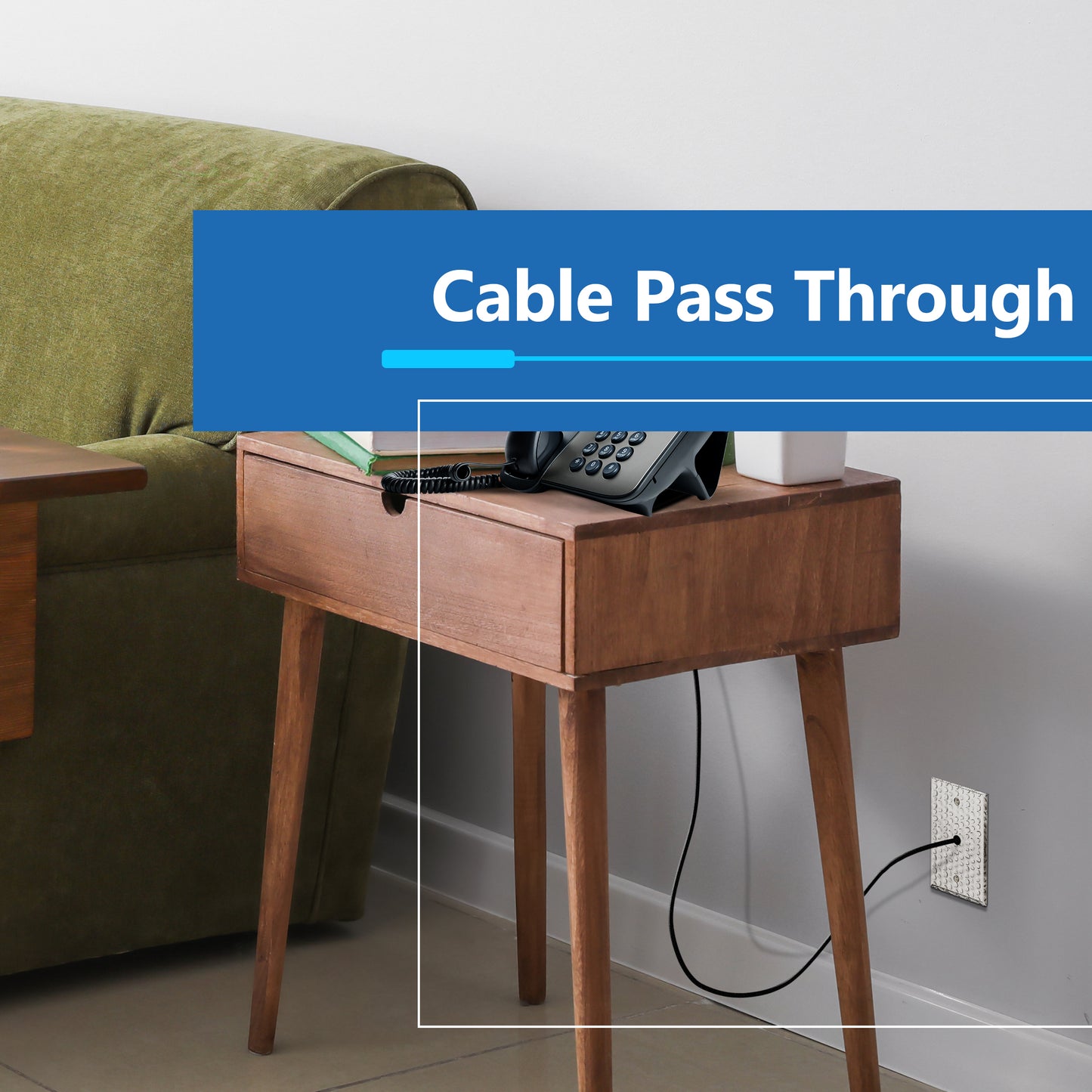 0.406" Diameter Hole Phone Cable Metal Wall Plate, Stainless Steel Outlet Cover, Corrosion Resistant, 1-Gang, Mid-Size