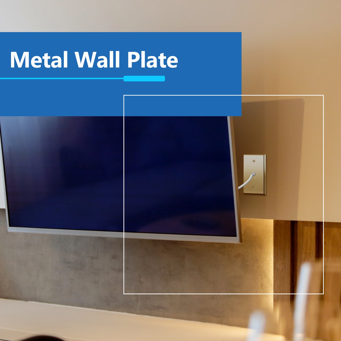 0.406" Diameter Hole Phone Cable Metal Wall Plate, Stainless Steel Outlet Cover, Corrosion Resistant, 1-Gang, Mid-Size