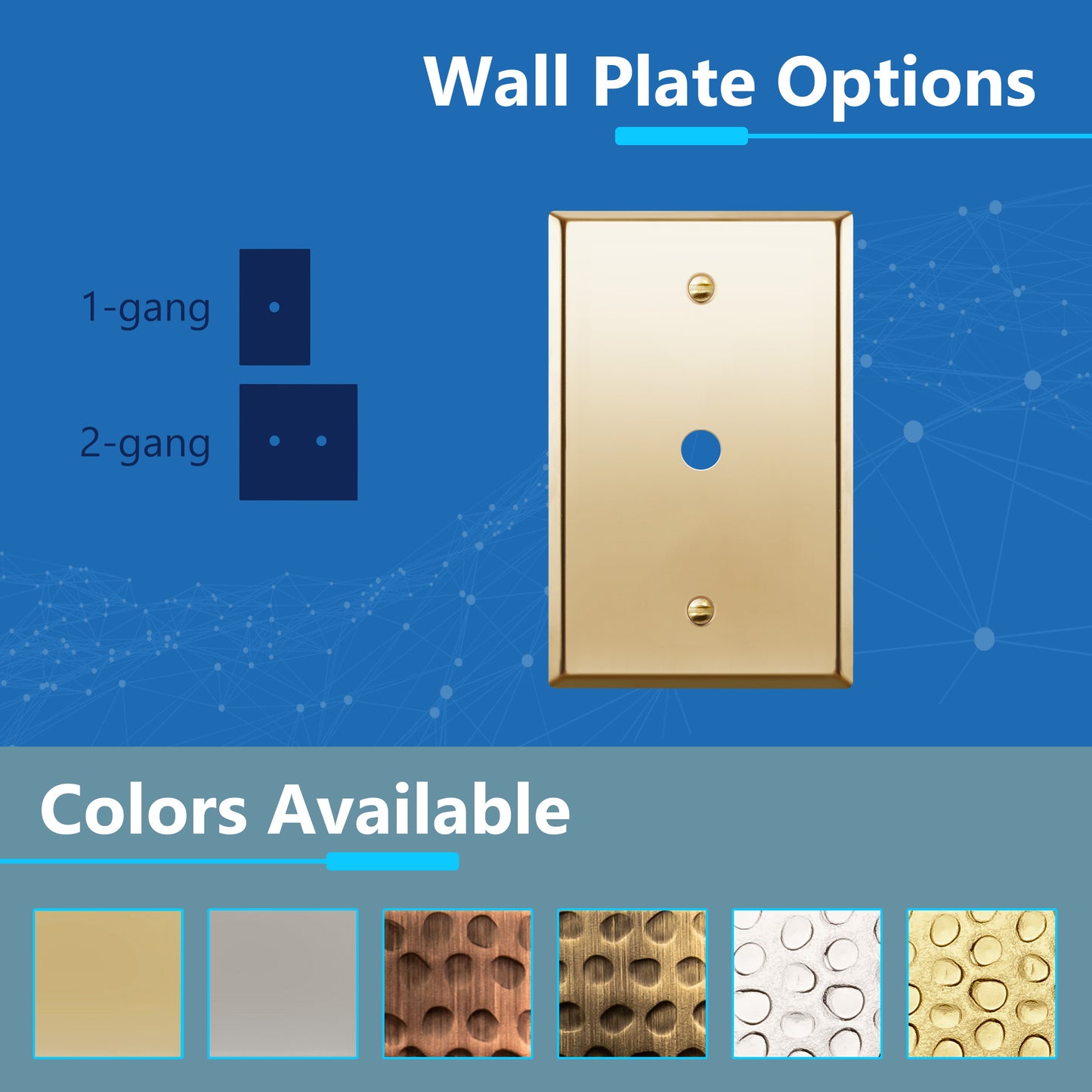 0.406" Diameter Hole Phone Cable Metal Wall Plate, Stainless Steel Outlet Cover, Corrosion Resistant, 1-Gang, Mid-Size