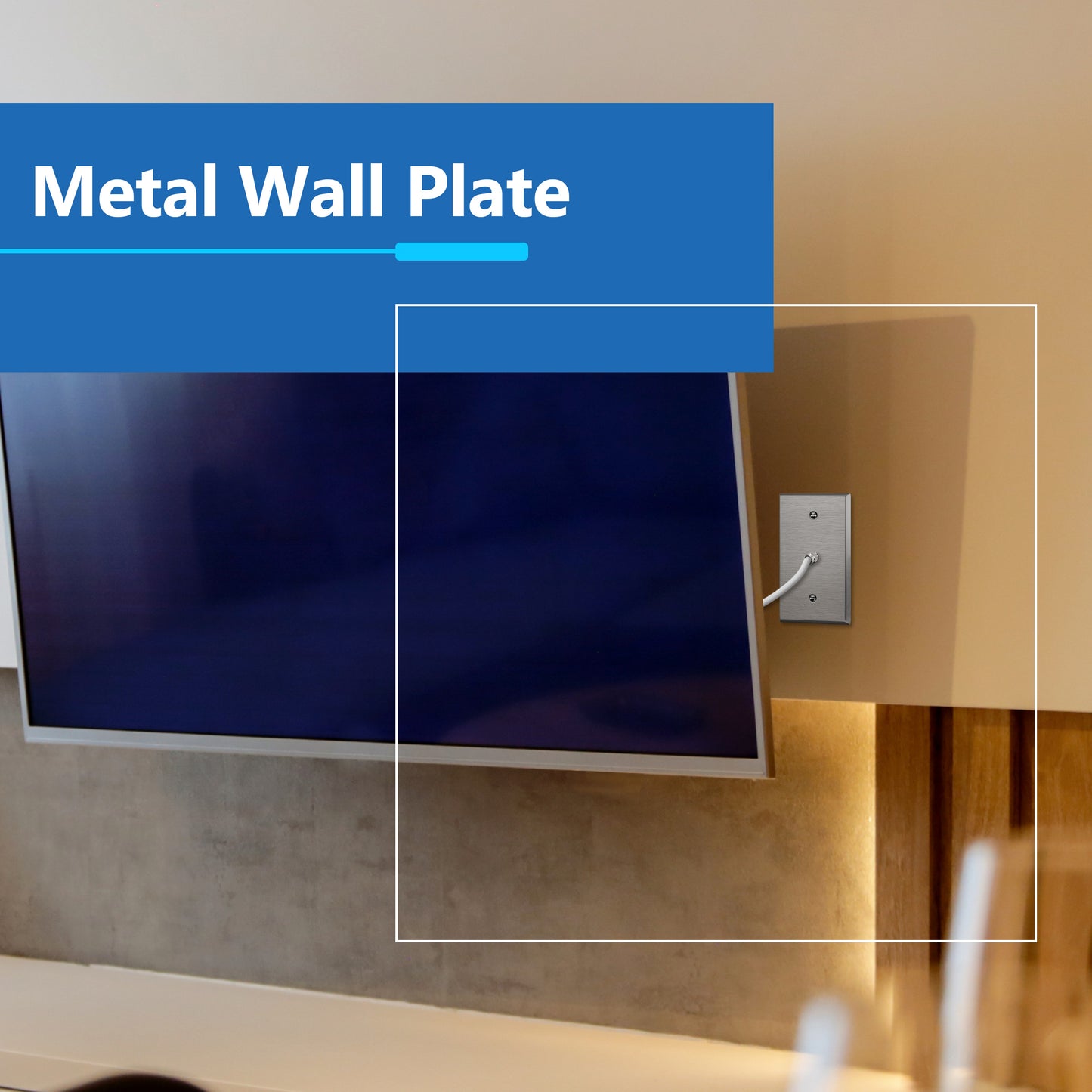 0.406" Diameter Hole Phone Cable Metal Wall Plate, Stainless Steel Outlet Cover, Corrosion Resistant, 1-Gang, Mid-Size