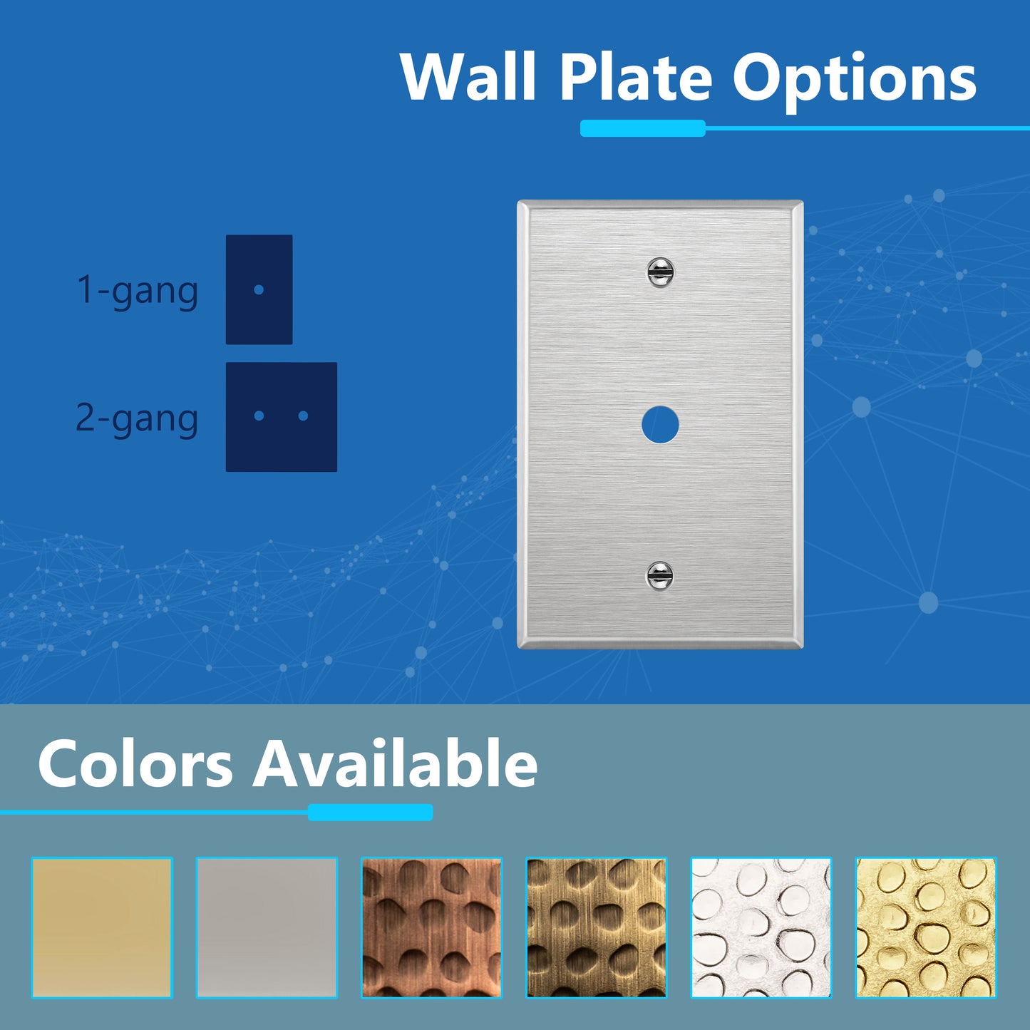 0.406" Diameter Hole Phone Cable Metal Wall Plate, Stainless Steel Outlet Cover, Corrosion Resistant, 1-Gang, Mid-Size