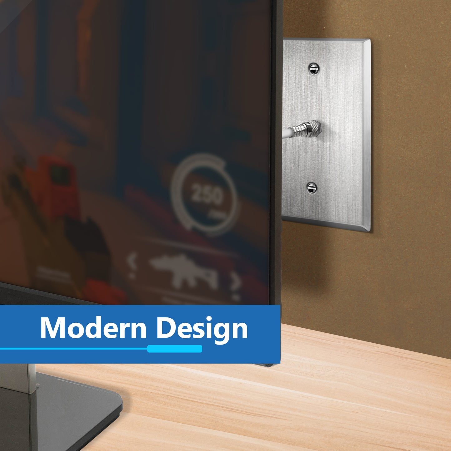 0.406" Diameter Hole Phone Cable Metal Wall Plate, Stainless Steel Outlet Cover, Corrosion Resistant, 1-Gang, Mid-Size