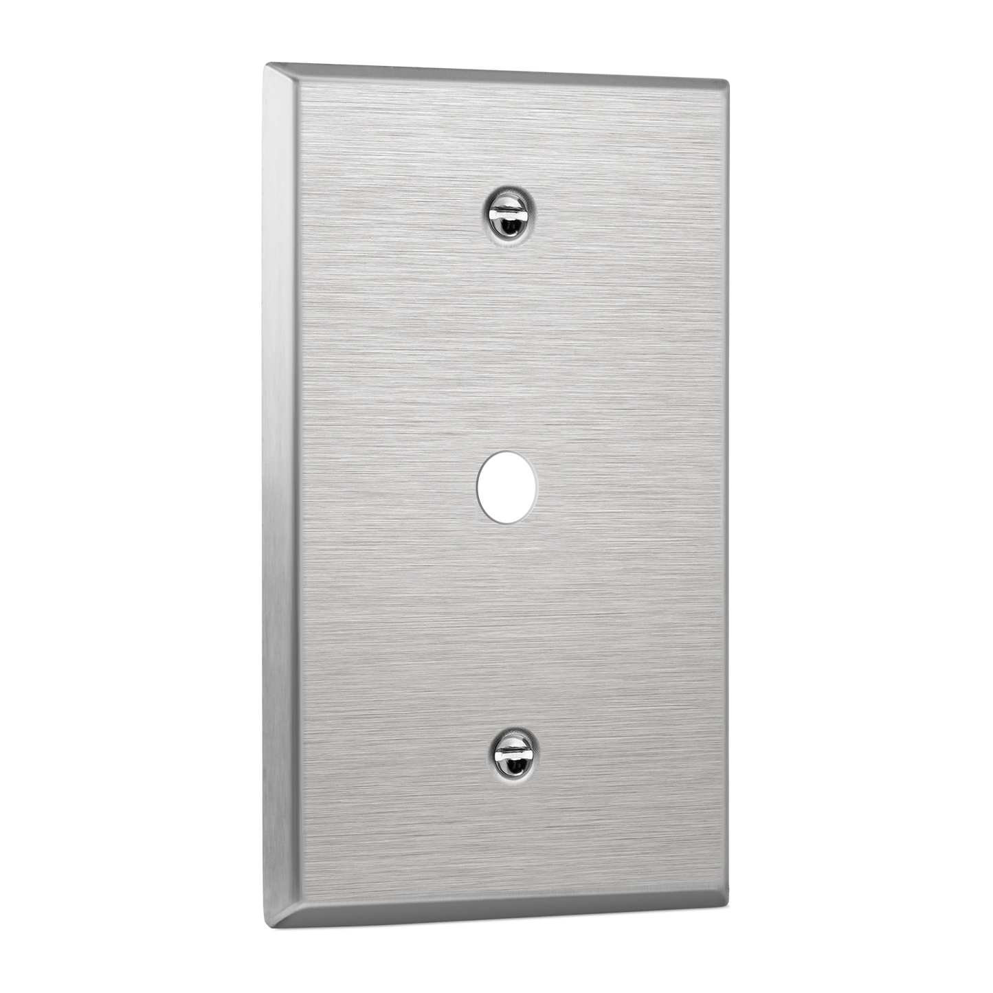 0.406" Diameter Hole Phone Cable Metal Wall Plate, Stainless Steel Outlet Cover, Corrosion Resistant, 1-Gang, Mid-Size
