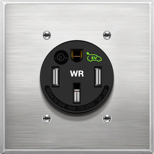 14-50R Extra Heavy Duty Weather-Resistant Flush Receptacle With Stainless Steel Wall Plate, Electric Vehicle Charging