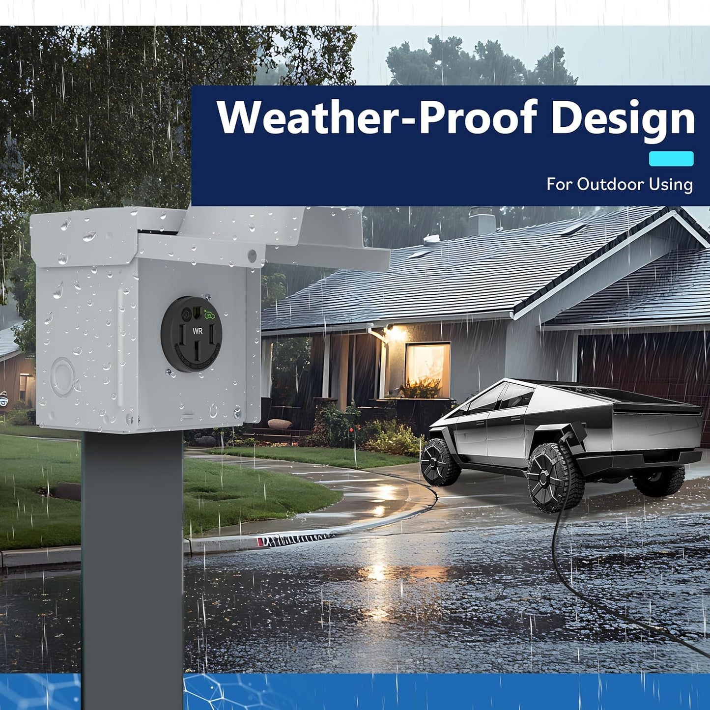 14-50R Extra Heavy Duty Weather-Resistant Flush Receptacle With Stainless Steel Wall Plate, Electric Vehicle Charging