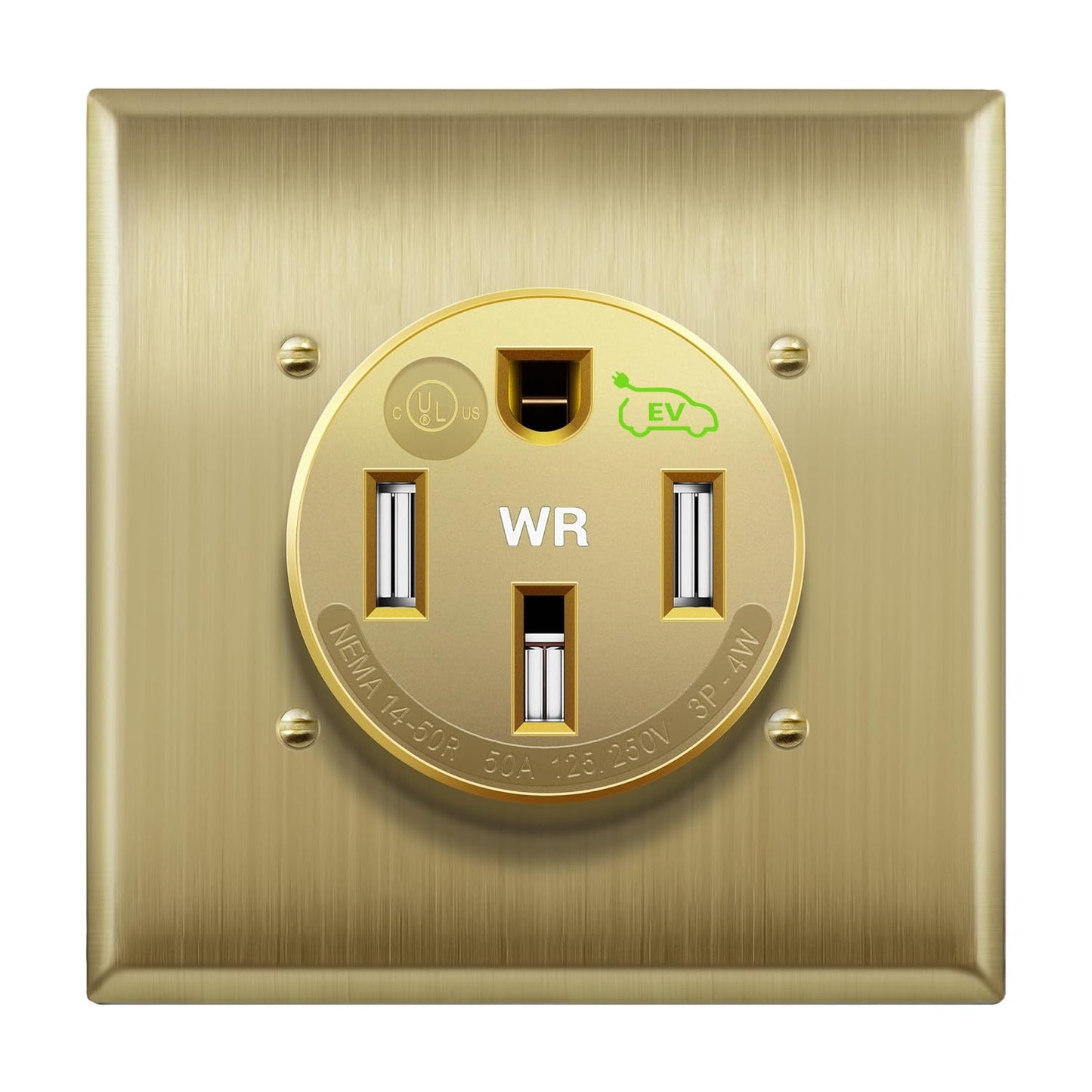 14-50R Extra Heavy Duty Weather-Resistant Flush Receptacle With Stainless Steel Wall Plate, Electric Vehicle Charging