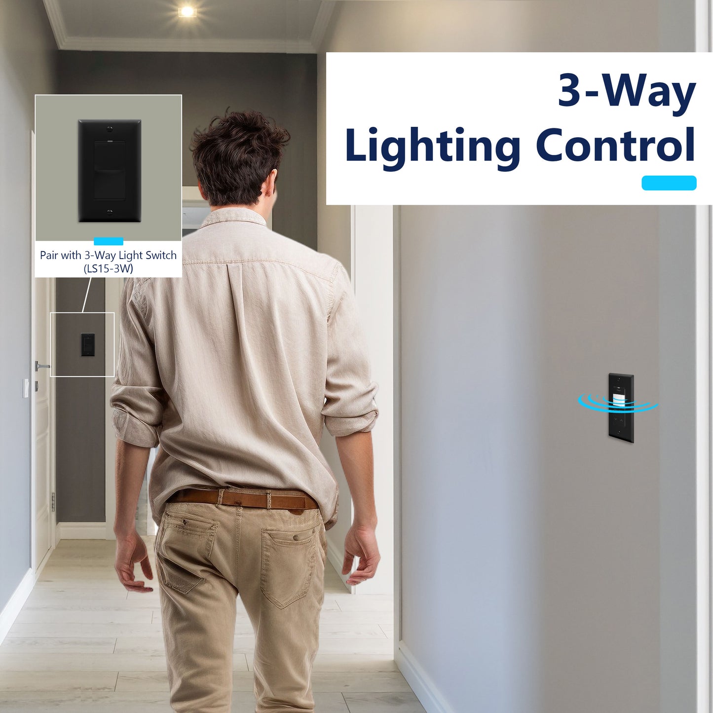 Motion Sensor Dimmer Switch, Occupancy/ Vacancy PIR Sensor, 3-Way, No Neutral Required, Wall Plate Included