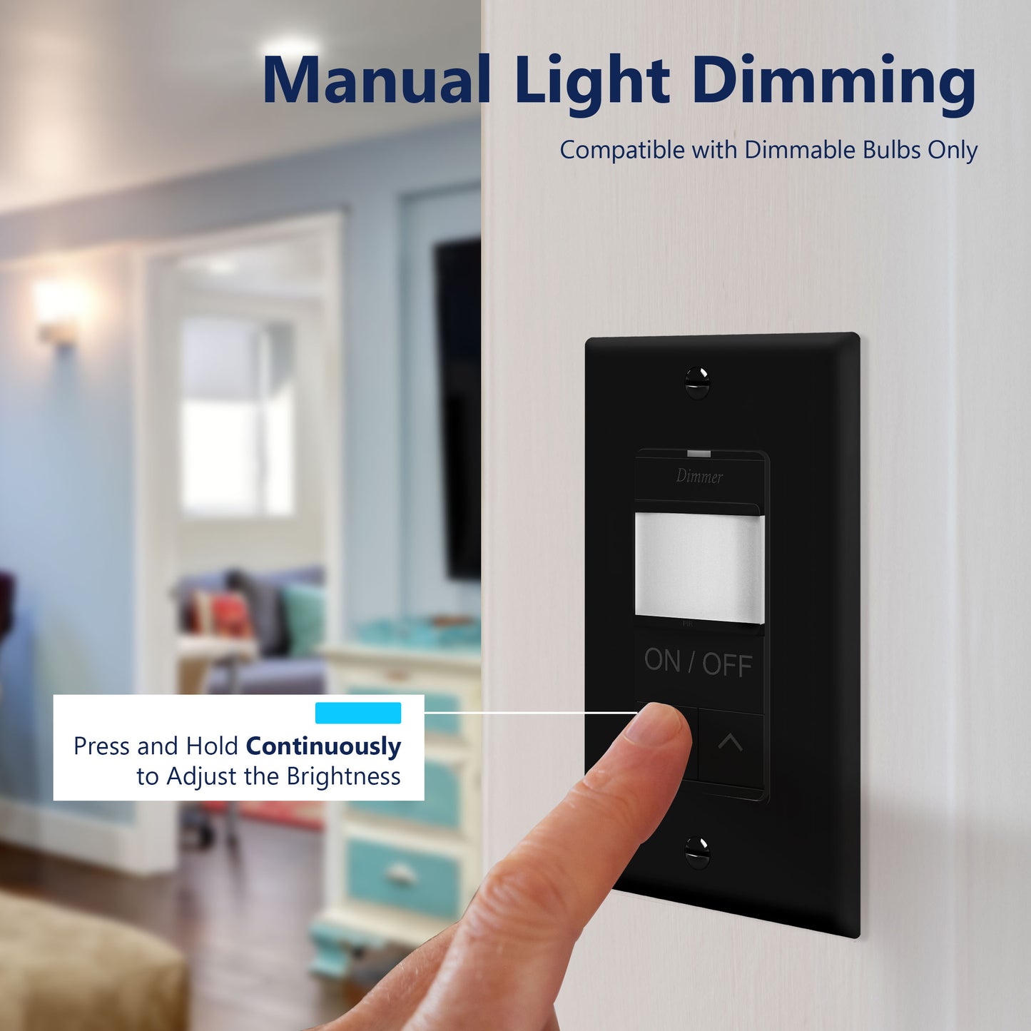 Motion Sensor Dimmer Switch, Occupancy/ Vacancy PIR Sensor, 3-Way, No Neutral Required, Wall Plate Included