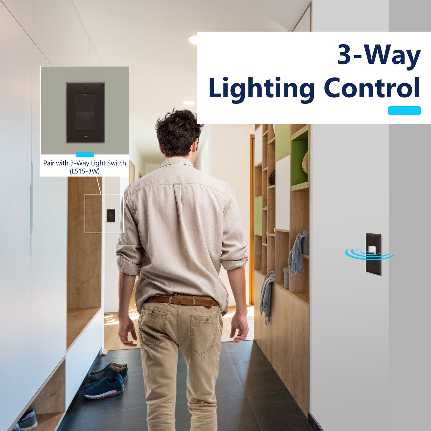 Motion Sensor Dimmer Switch, Occupancy/ Vacancy PIR Sensor, 3-Way, No Neutral Required, Wall Plate Included