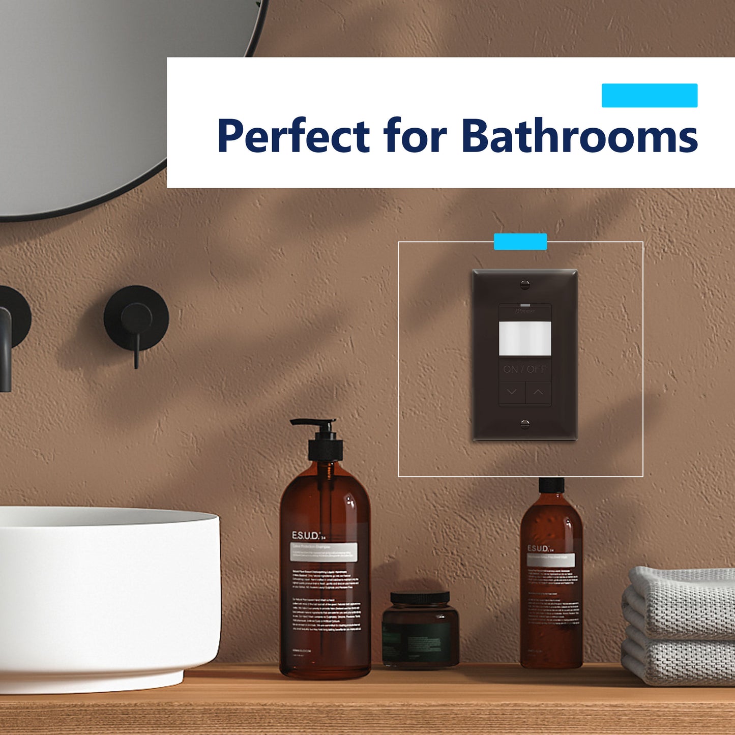 Motion Sensor Dimmer Switch, Occupancy/ Vacancy PIR Sensor, 3-Way, No Neutral Required, Wall Plate Included