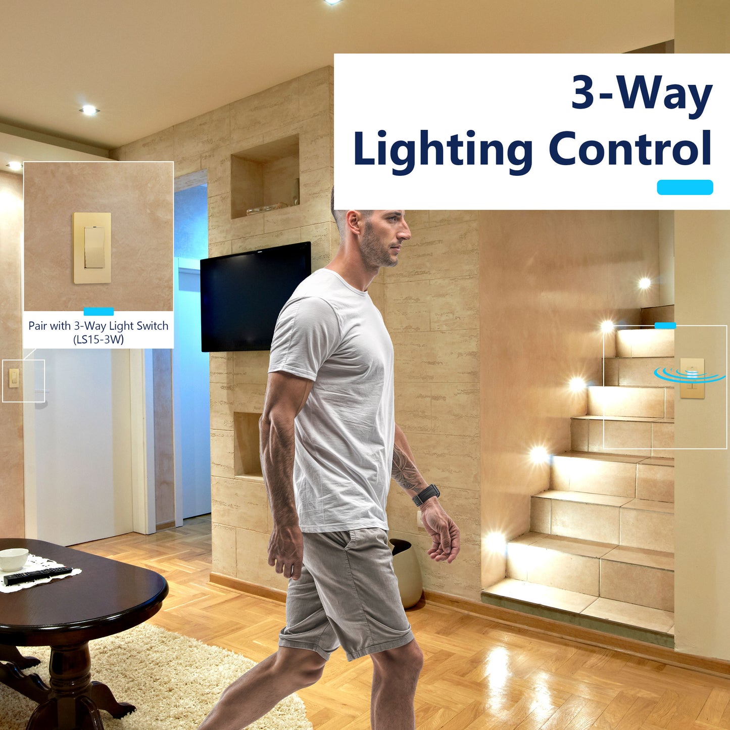 Motion Sensor Dimmer Switch, Occupancy/ Vacancy PIR Sensor, 3-Way, No Neutral Required, Wall Plate Included