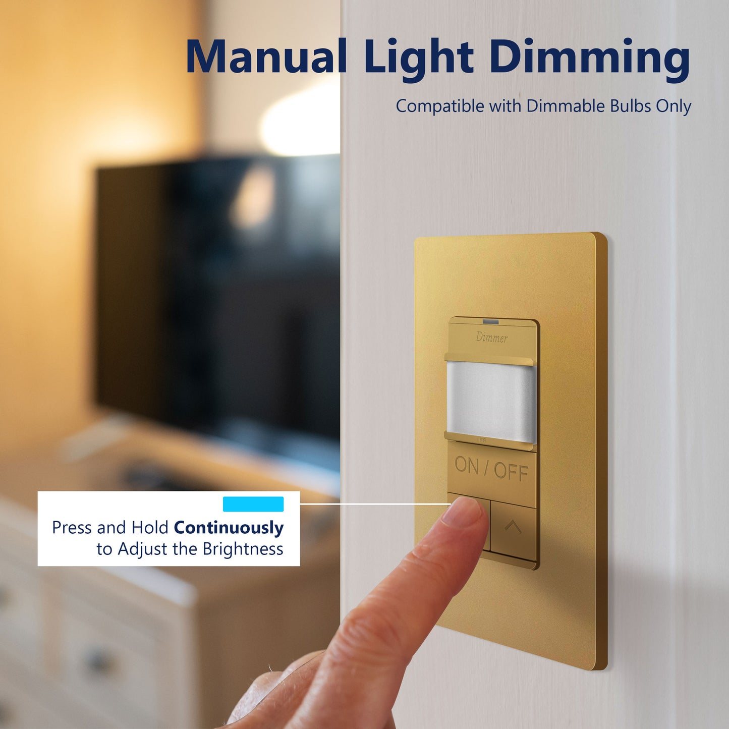 Motion Sensor Dimmer Switch, Occupancy/ Vacancy PIR Sensor, 3-Way, No Neutral Required, Wall Plate Included