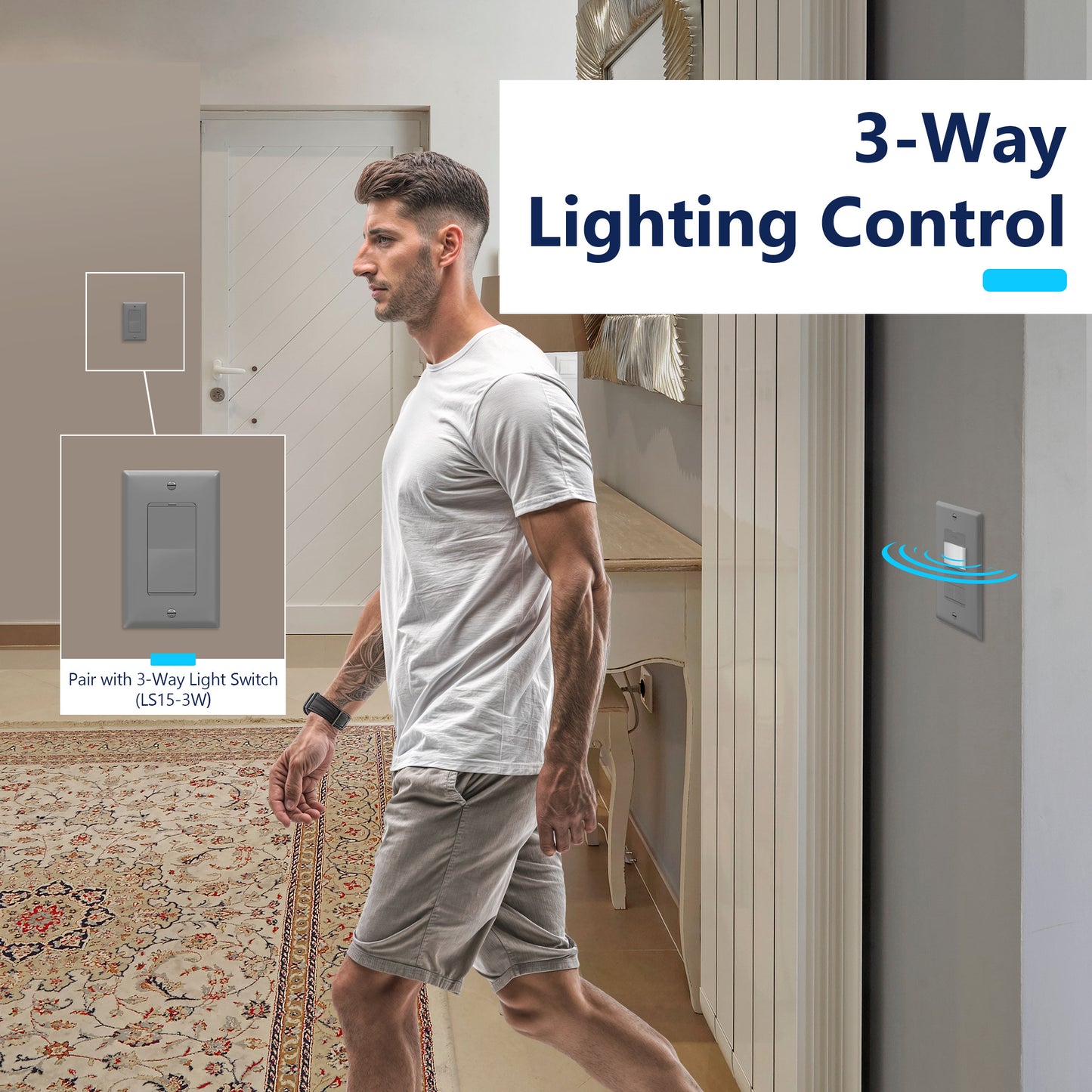 Motion Sensor Dimmer Switch, Occupancy/ Vacancy PIR Sensor, 3-Way, No Neutral Required, Wall Plate Included
