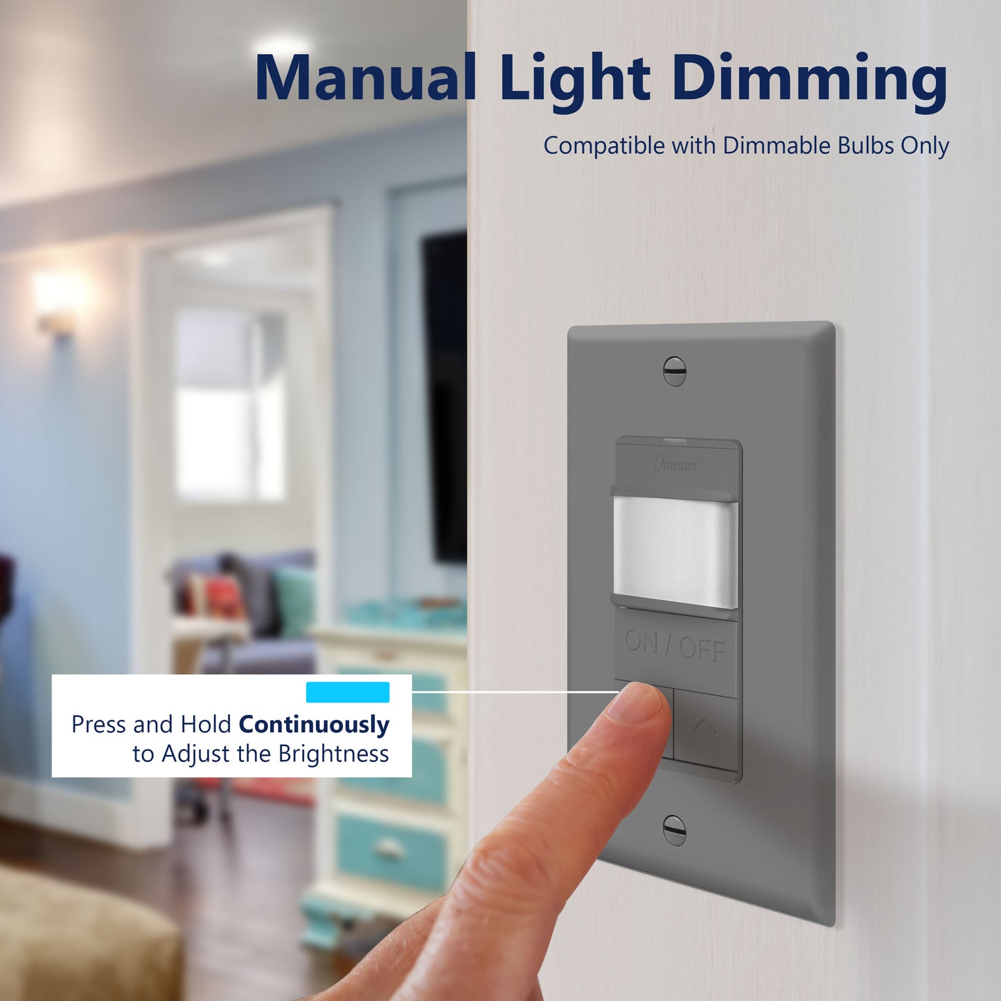 Motion Sensor Dimmer Switch, Occupancy/ Vacancy PIR Sensor, 3-Way, No Neutral Required, Wall Plate Included