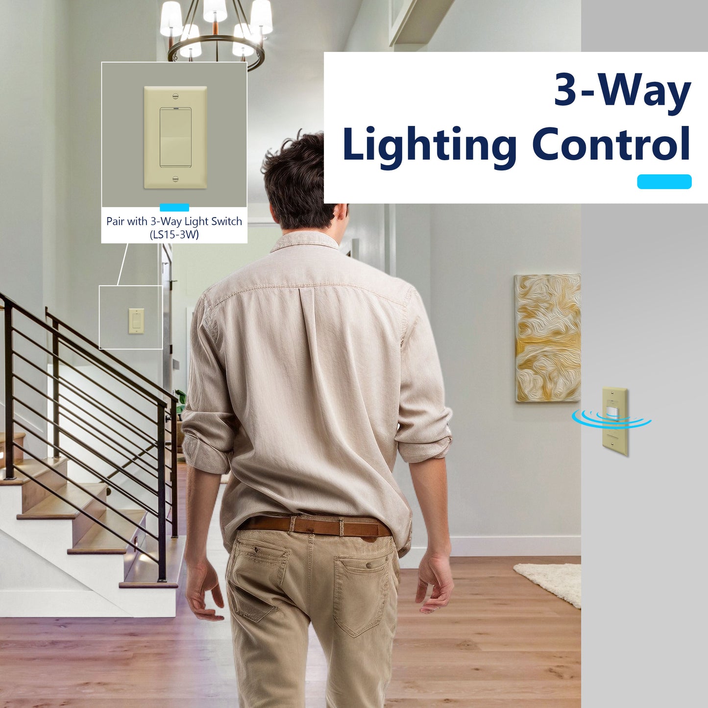 Motion Sensor Dimmer Switch, Occupancy/ Vacancy PIR Sensor, 3-Way, No Neutral Required, Wall Plate Included