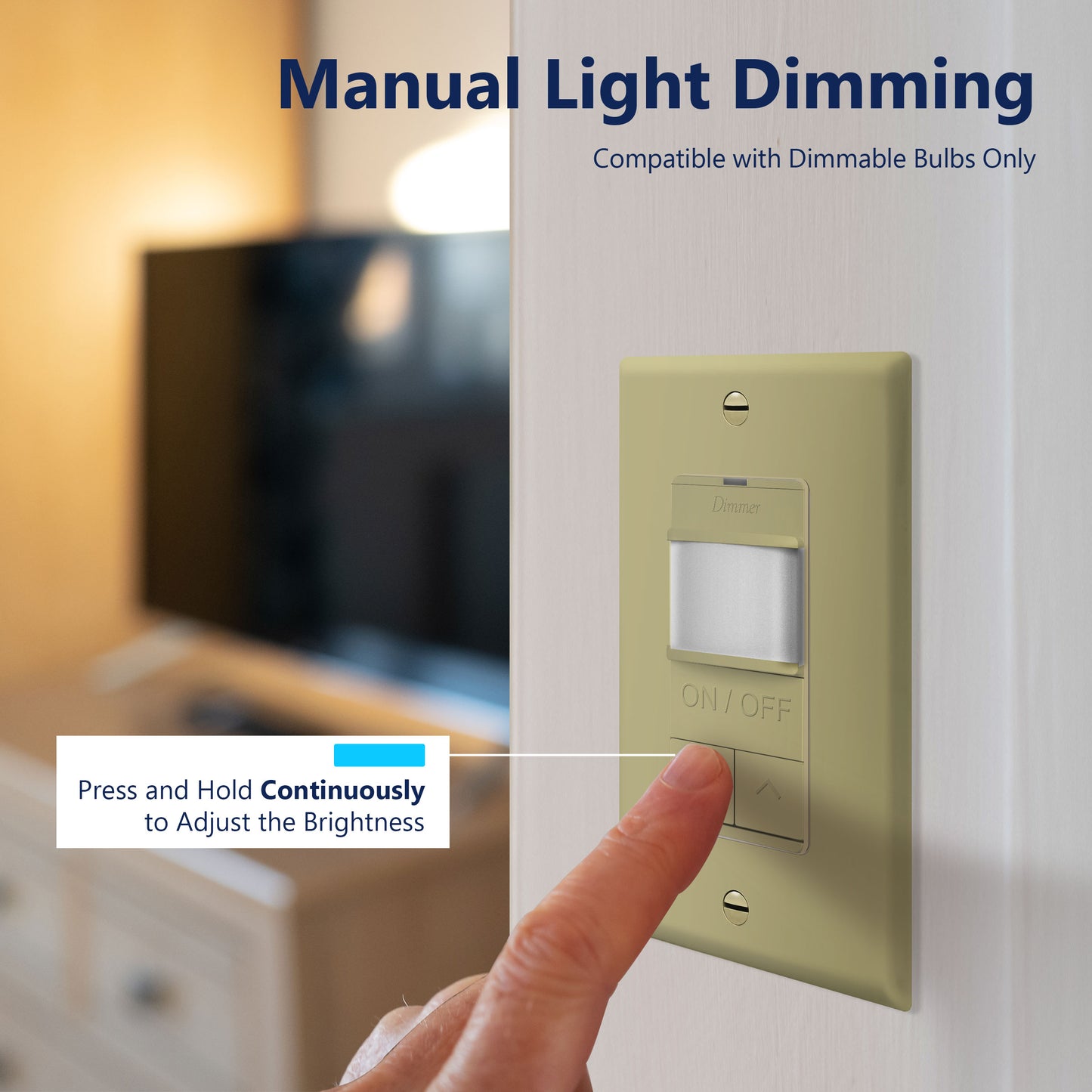 Motion Sensor Dimmer Switch, Occupancy/ Vacancy PIR Sensor, 3-Way, No Neutral Required, Wall Plate Included
