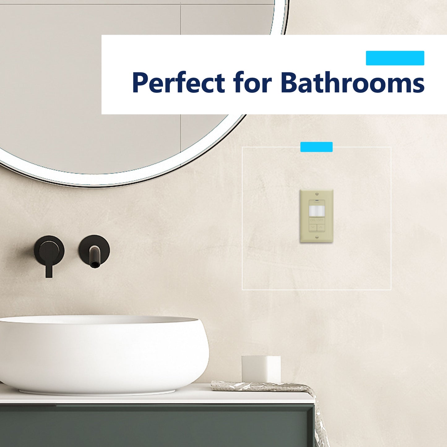 Motion Sensor Dimmer Switch, Occupancy/ Vacancy PIR Sensor, 3-Way, No Neutral Required, Wall Plate Included