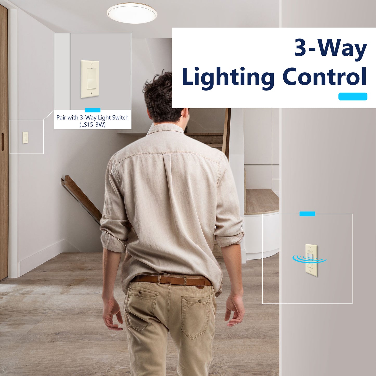 Motion Sensor Dimmer Switch, Occupancy/ Vacancy PIR Sensor, 3-Way, No Neutral Required, Wall Plate Included