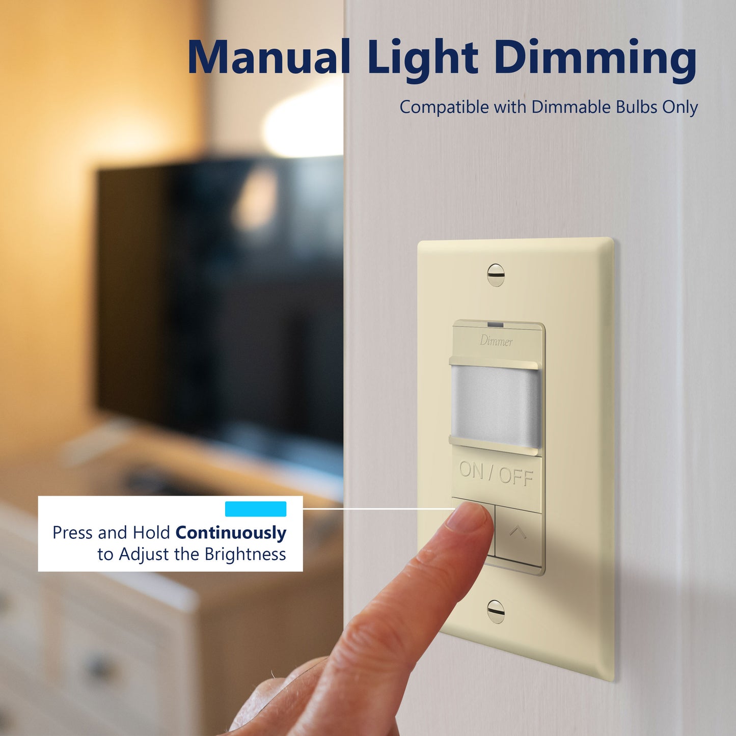 Motion Sensor Dimmer Switch, Occupancy/ Vacancy PIR Sensor, 3-Way, No Neutral Required, Wall Plate Included