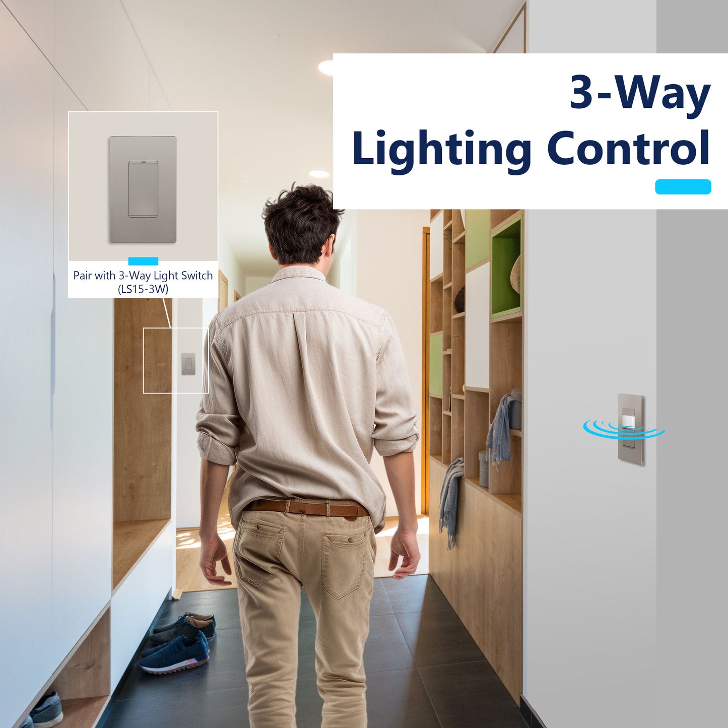 Motion Sensor Dimmer Switch, Occupancy/ Vacancy PIR Sensor, 3-Way, No Neutral Required, Wall Plate Included