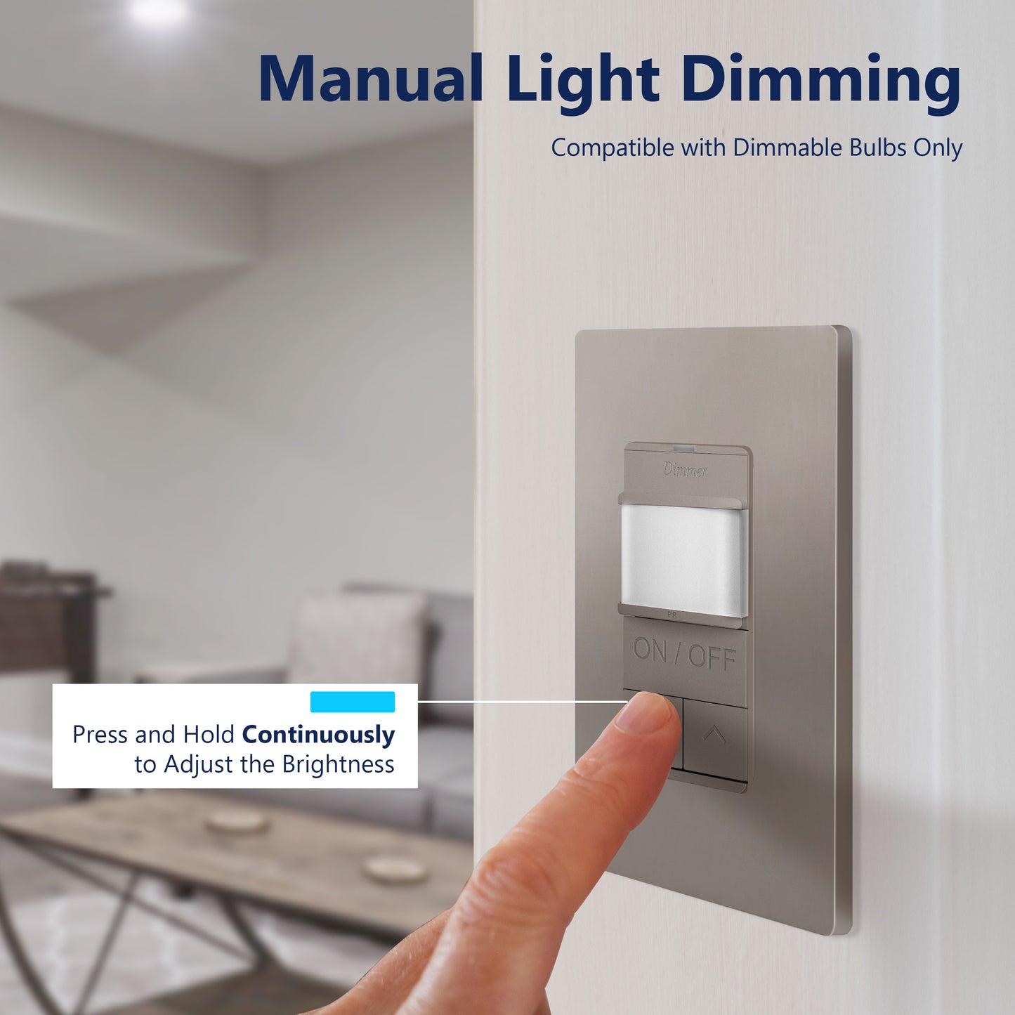Motion Sensor Dimmer Switch, Occupancy/ Vacancy PIR Sensor, 3-Way, No Neutral Required, Wall Plate Included