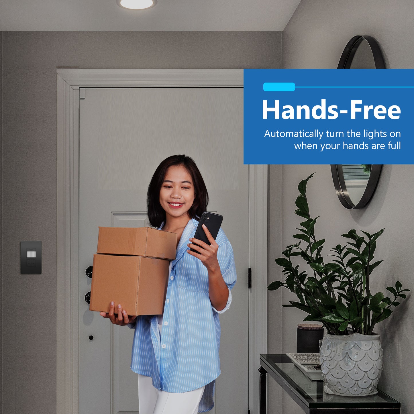 Motion Sensor Dimmer Switch, Occupancy/ Vacancy PIR Sensor, 3-Way, No Neutral Required, Wall Plate Included