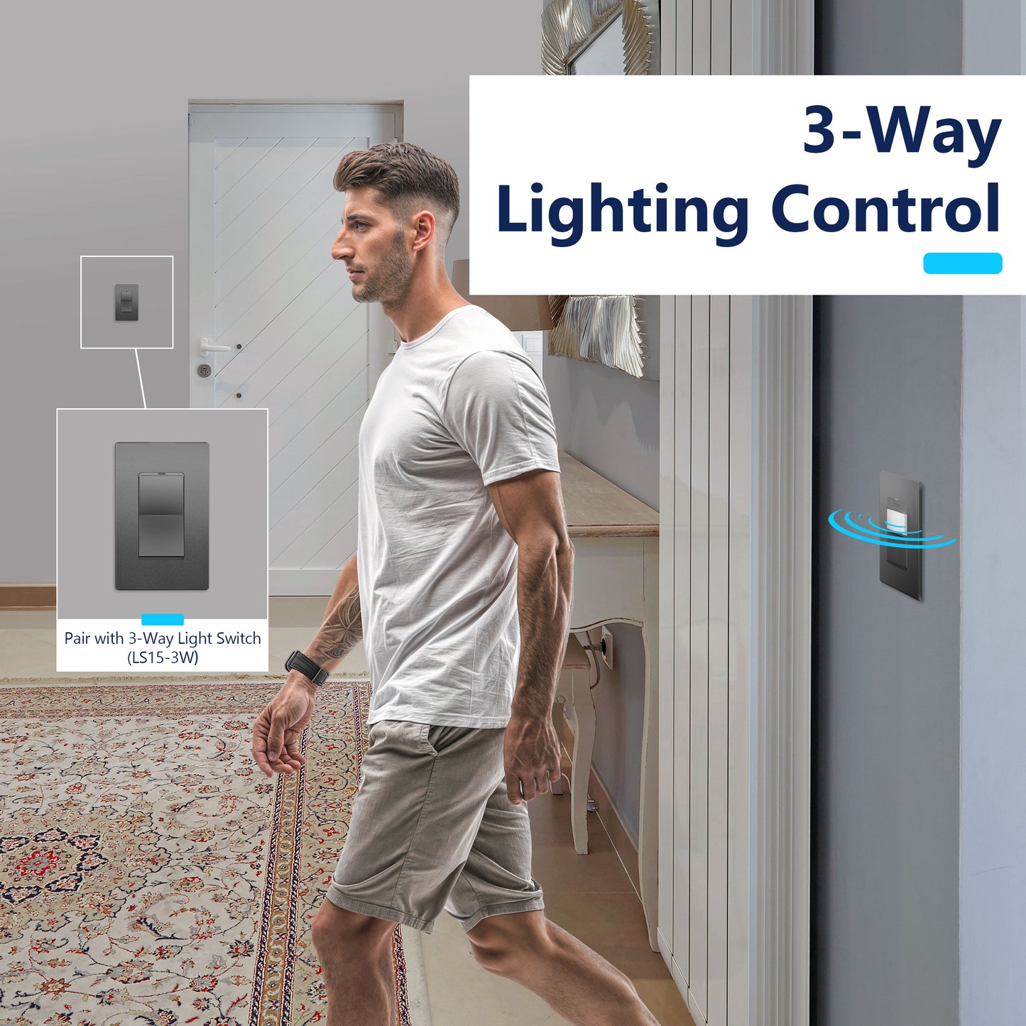 Motion Sensor Dimmer Switch, Occupancy/ Vacancy PIR Sensor, 3-Way, No Neutral Required, Wall Plate Included