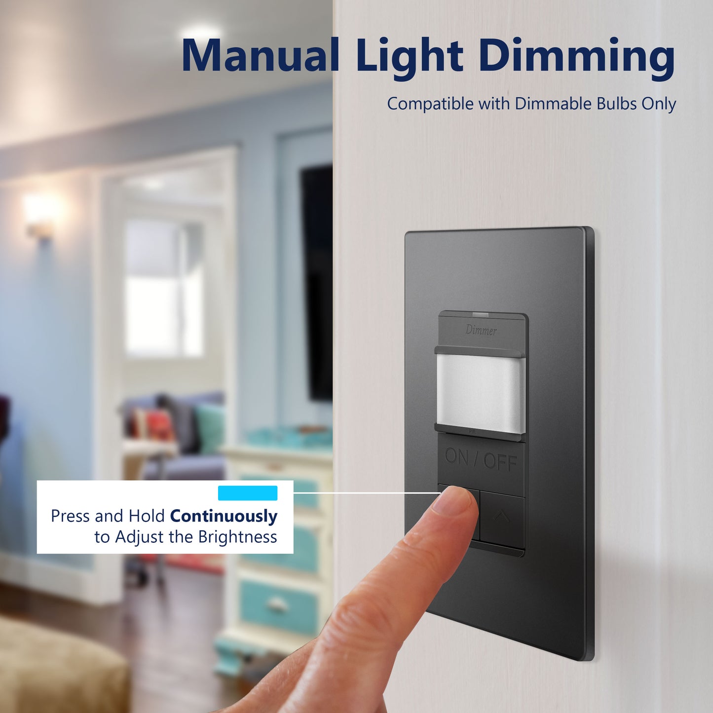 Motion Sensor Dimmer Switch, Occupancy/ Vacancy PIR Sensor, 3-Way, No Neutral Required, Wall Plate Included