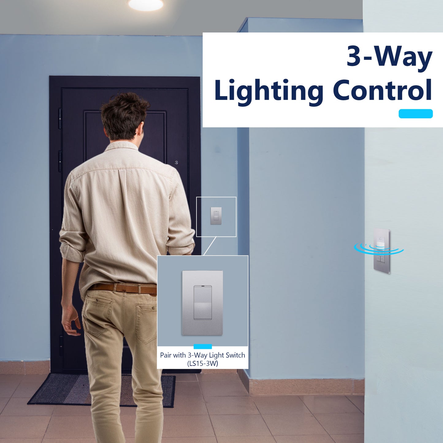 Motion Sensor Dimmer Switch, Occupancy/ Vacancy PIR Sensor, 3-Way, No Neutral Required, Wall Plate Included