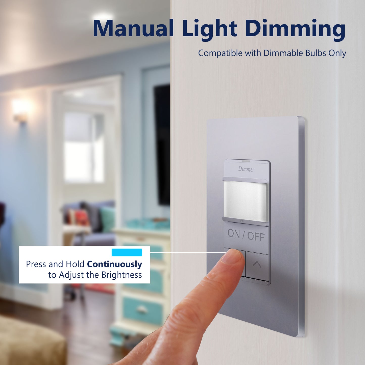 Motion Sensor Dimmer Switch, Occupancy/ Vacancy PIR Sensor, 3-Way, No Neutral Required, Wall Plate Included