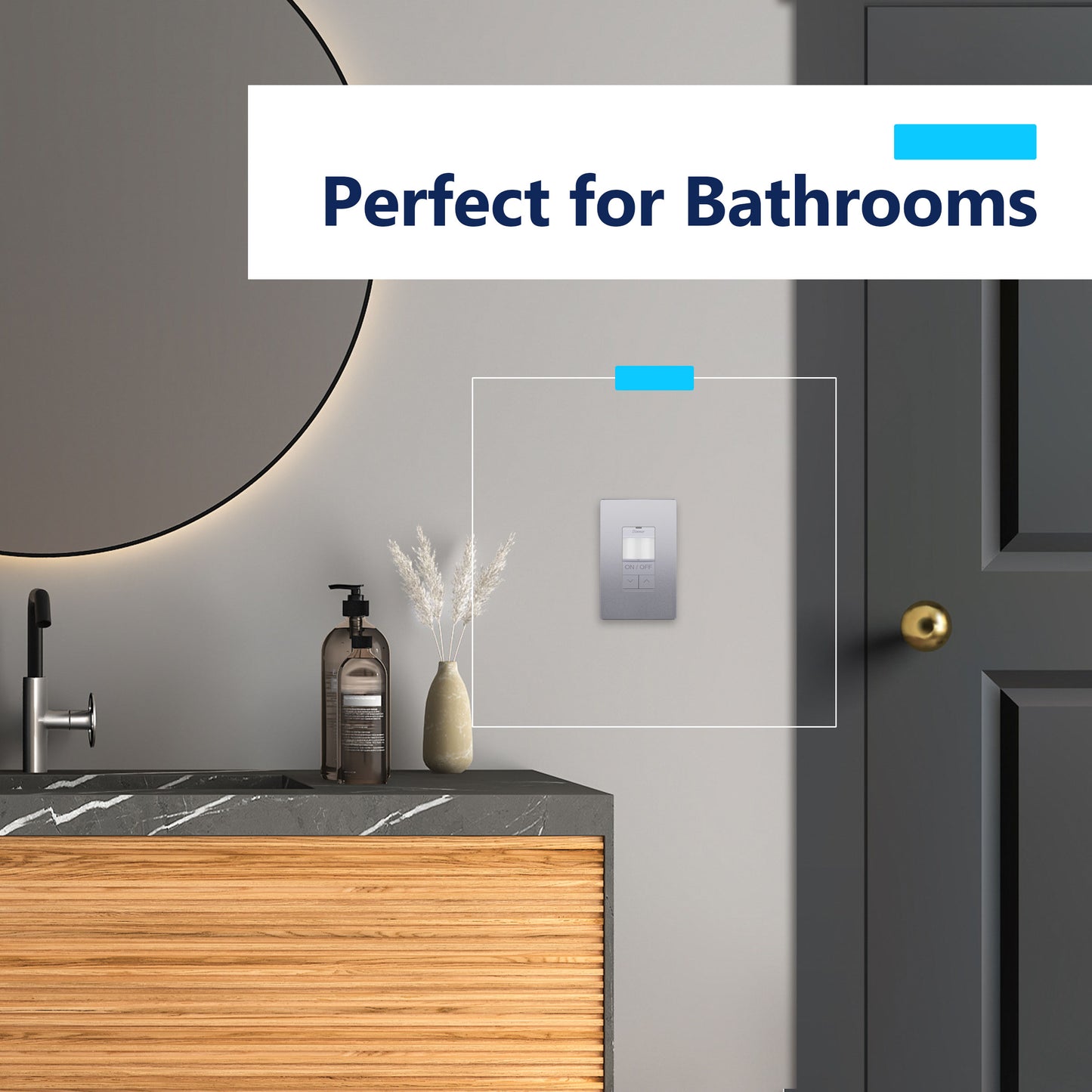 Motion Sensor Dimmer Switch, Occupancy/ Vacancy PIR Sensor, 3-Way, No Neutral Required, Wall Plate Included