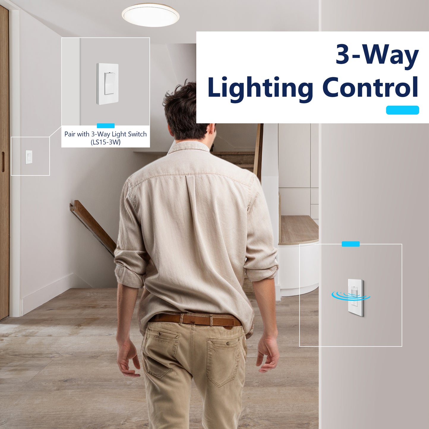 Motion Sensor Dimmer Switch, Occupancy/ Vacancy PIR Sensor, 3-Way, No Neutral Required, Wall Plate Included