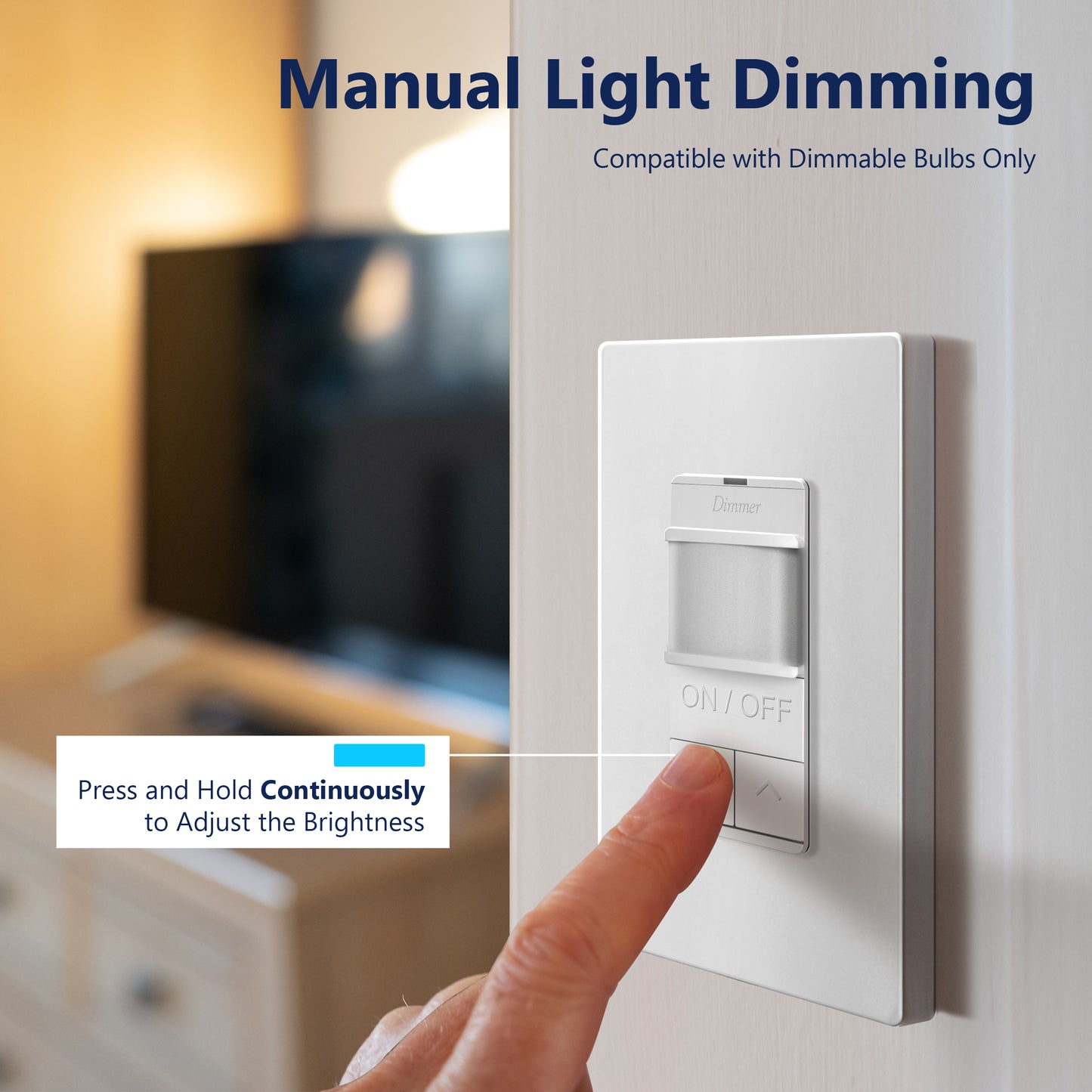 Motion Sensor Dimmer Switch, Occupancy/ Vacancy PIR Sensor, 3-Way, No Neutral Required, Wall Plate Included