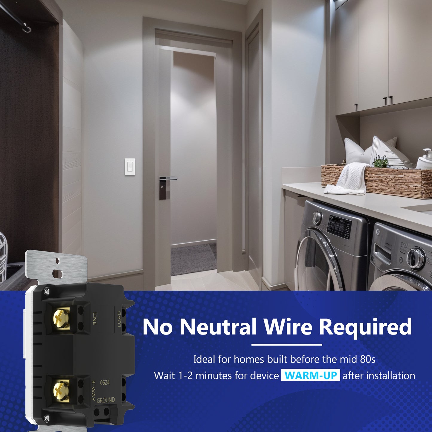 Motion Sensor Dimmer Switch, Occupancy/ Vacancy PIR Sensor, 3-Way, No Neutral Required, Wall Plate Included