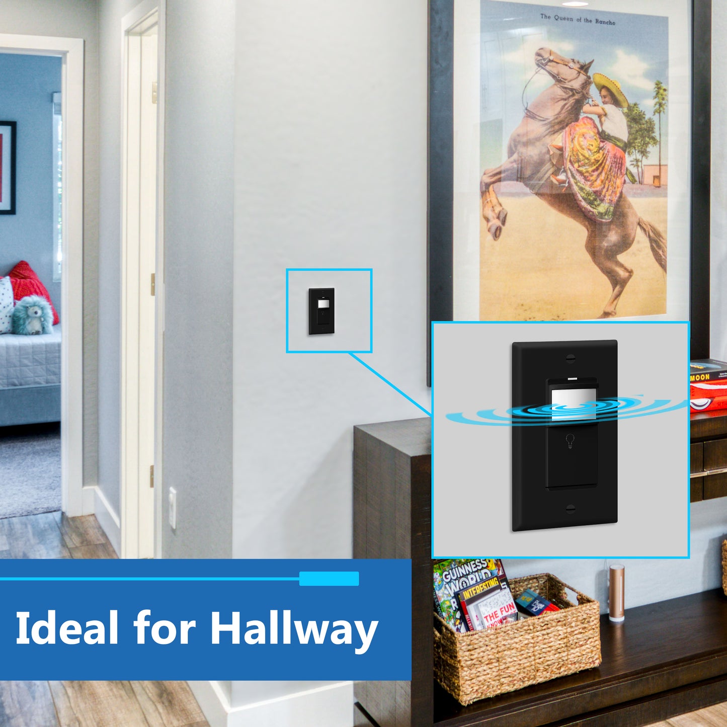 Motion Sensor Light Switch, PIR Occupancy/ Vacancy Motion Sensor, Single-Pole, No Neutral Required, Ground Wire Required, Wall Plate Included