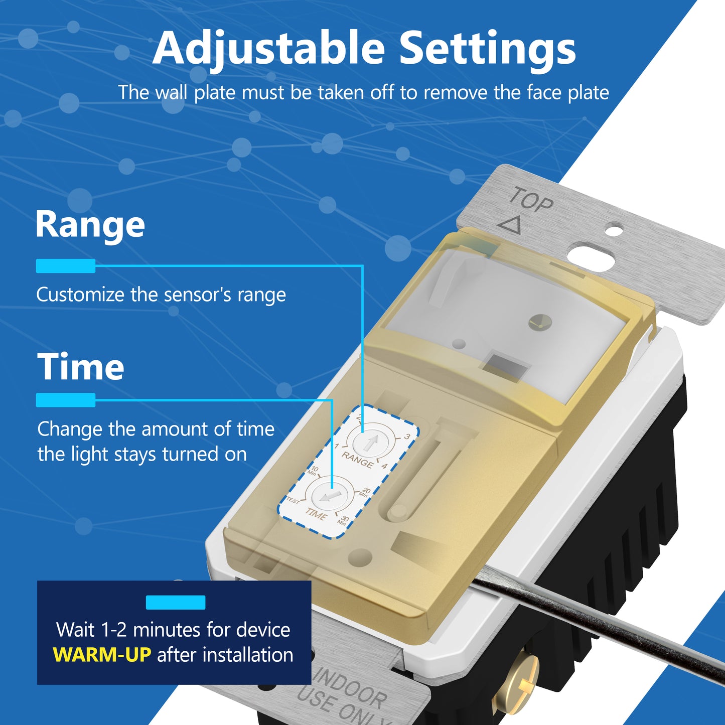 Motion Sensor Light Switch, PIR Occupancy/ Vacancy Motion Sensor, Single-Pole, No Neutral Required, Ground Wire Required, Wall Plate Included