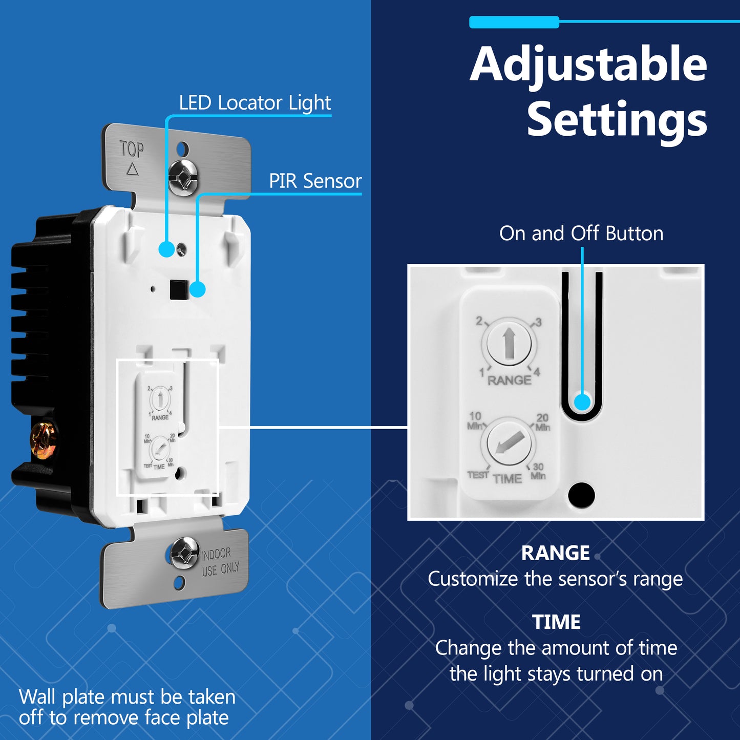 Motion Sensor Light Switch, PIR Occupancy/ Vacancy Motion Sensor, Single-Pole, No Neutral Required, Ground Wire Required, Wall Plate Included