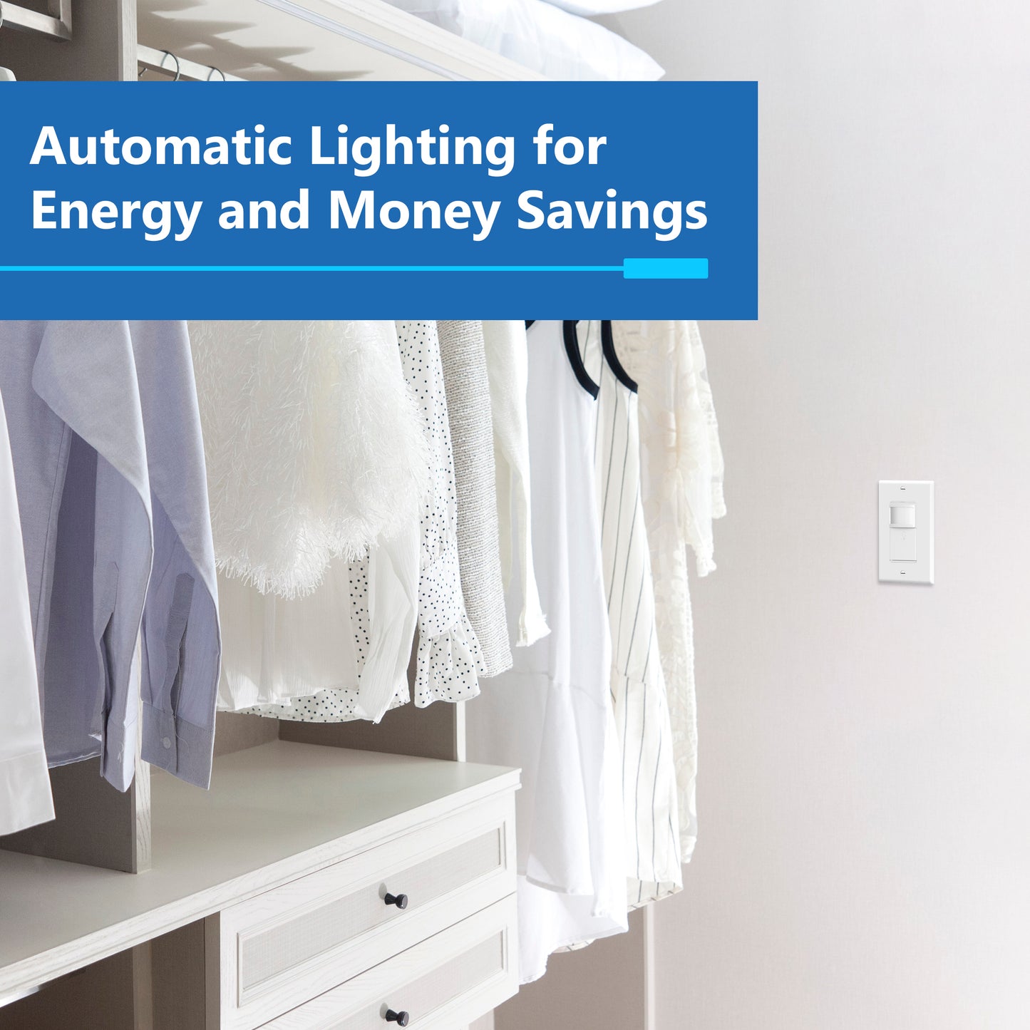 Motion Sensor Light Switch, PIR Occupancy/ Vacancy Motion Sensor, Single-Pole, No Neutral Required, Ground Wire Required, Wall Plate Included