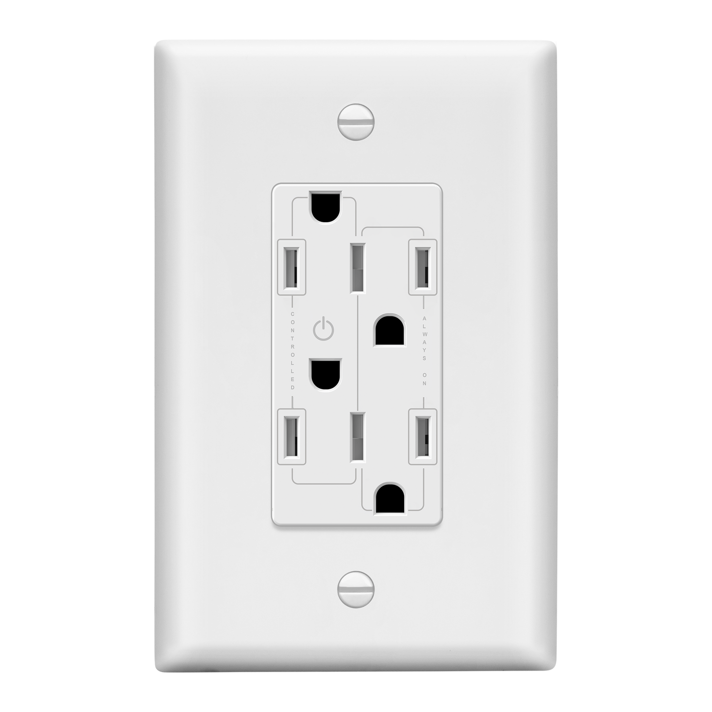 Reversible Flexiports Receptacle 15A Decorator Outlet, Child Safe Tamper-Resistant Wall Outlet, Plug Load Control/Always-On Electrical Outlet, On/Off Control, Wall Plate Included