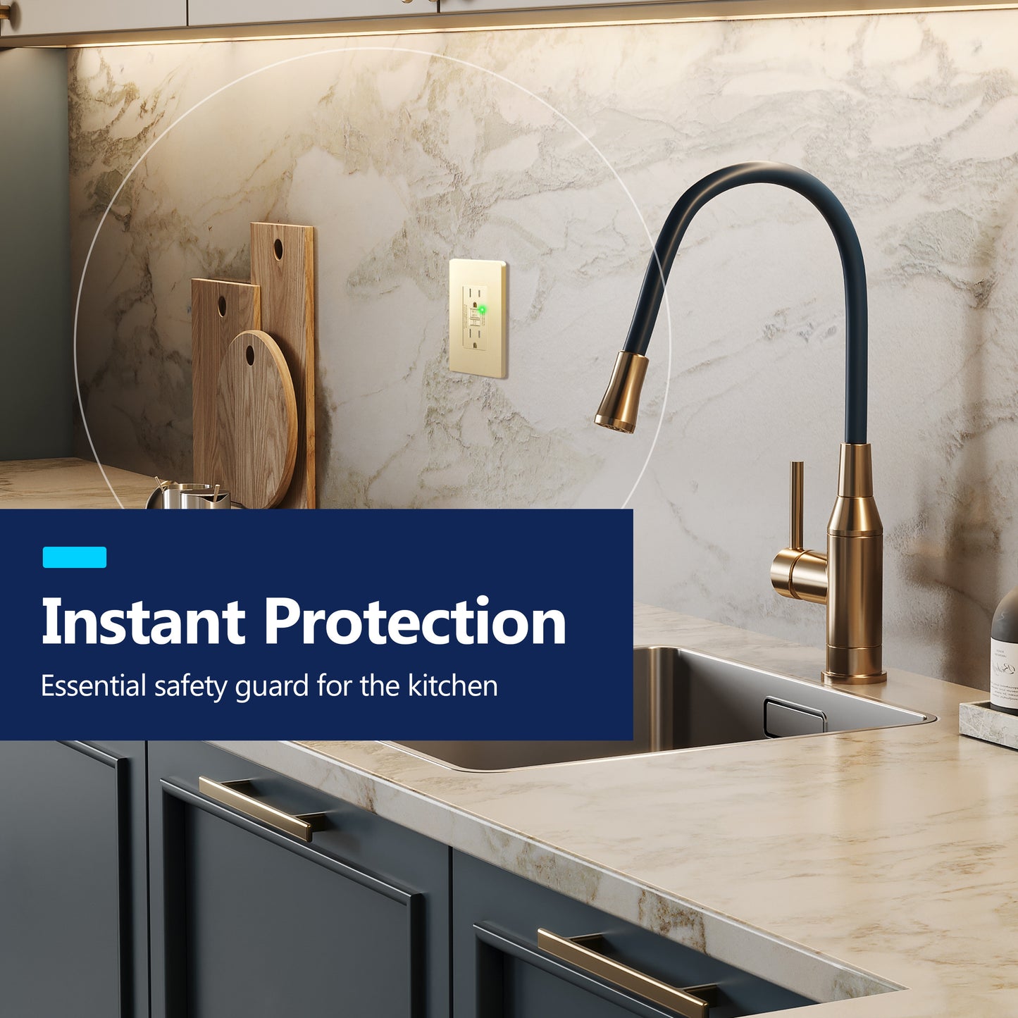 15A GFCI Outlet, Tamper-Resistant Receptacle with Self-Test, LED Indicator