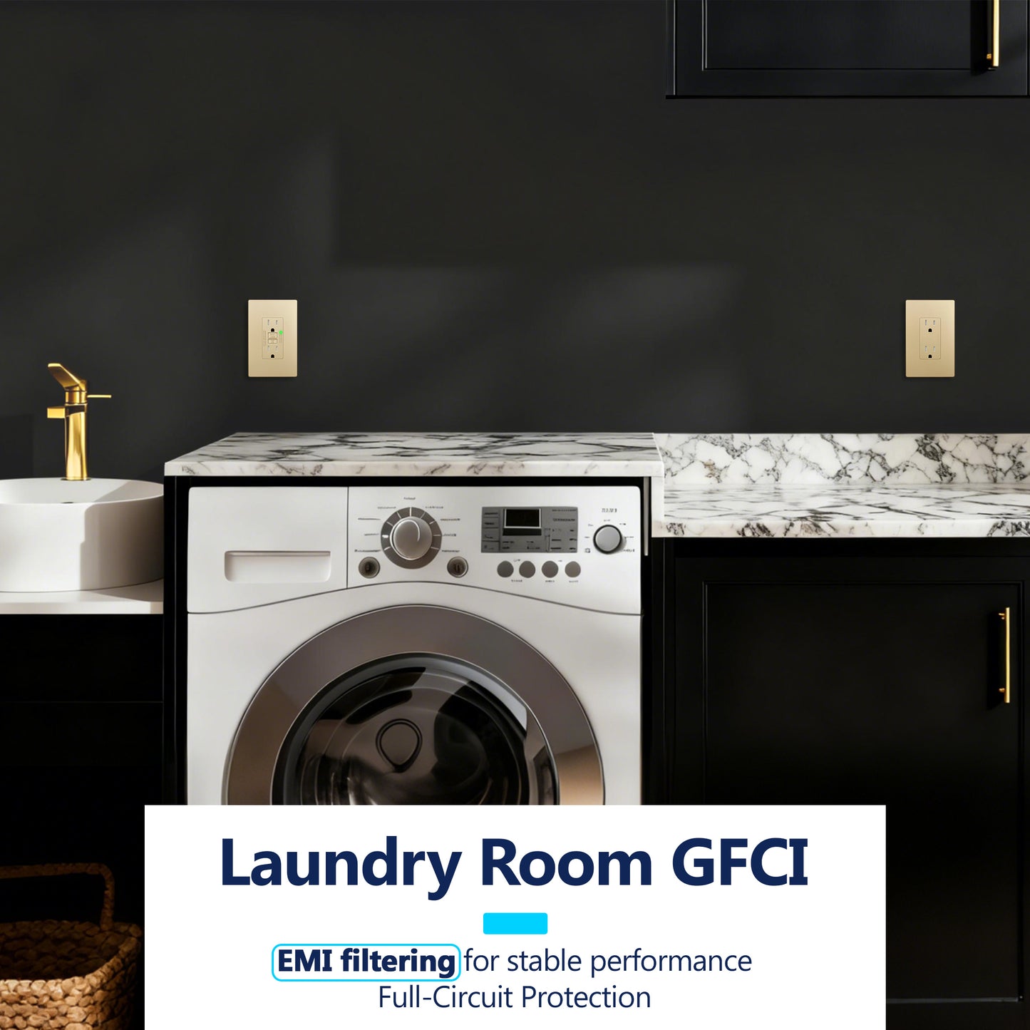 15A GFCI Outlet, Tamper-Resistant Receptacle with Self-Test, LED Indicator
